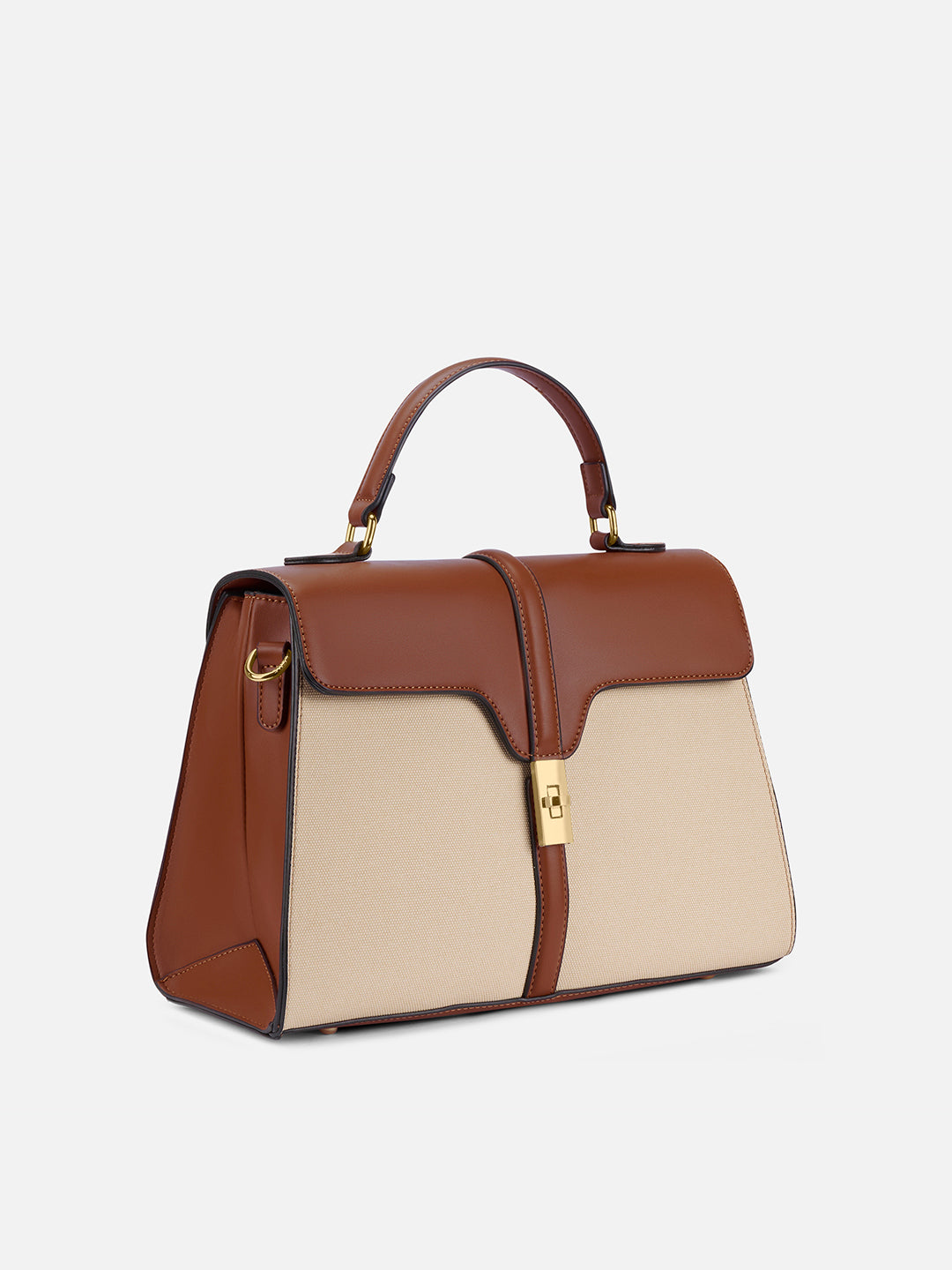 Canva Flap Satchel Bag Off White/Tan
