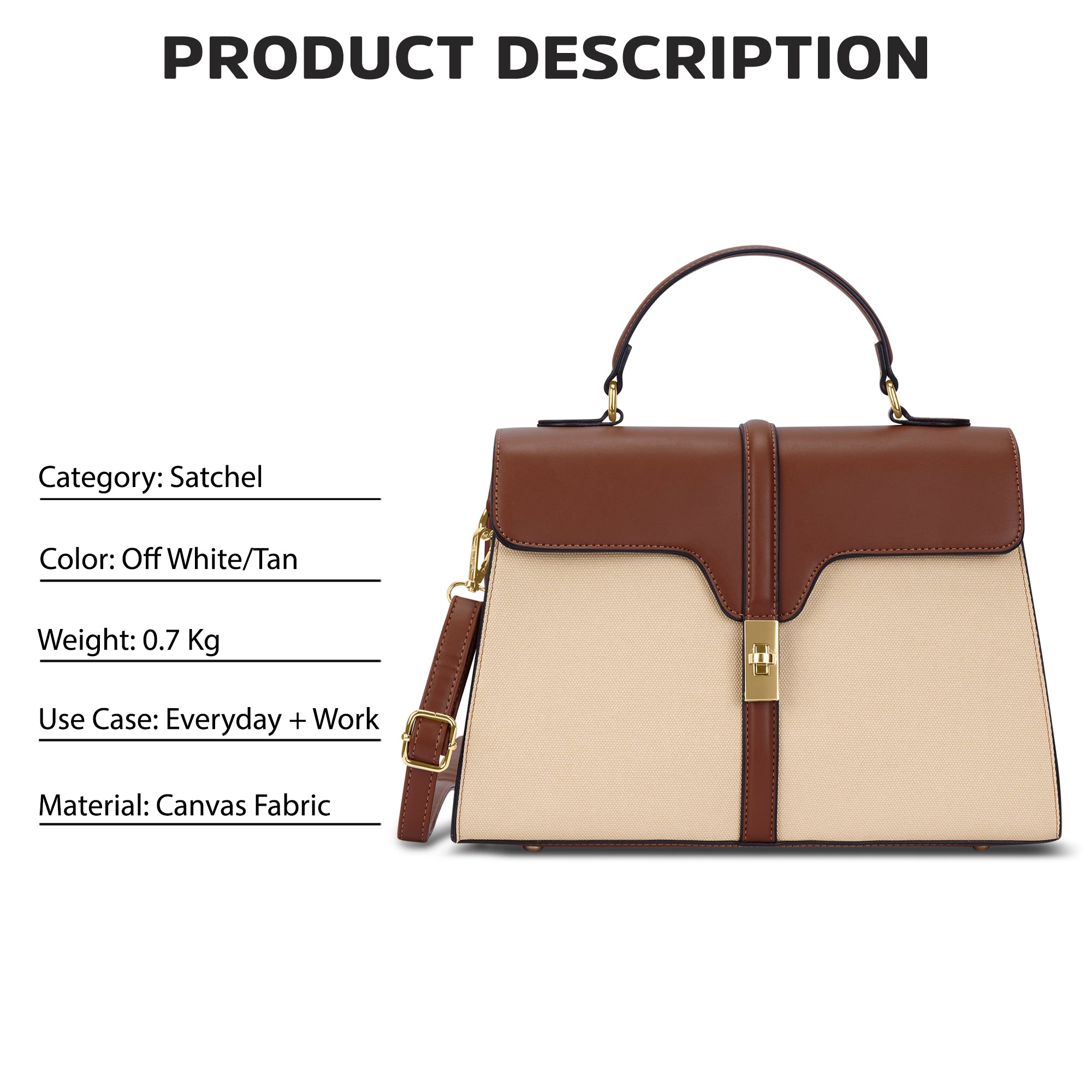 Canva Flap Satchel Bag Off White/Tan