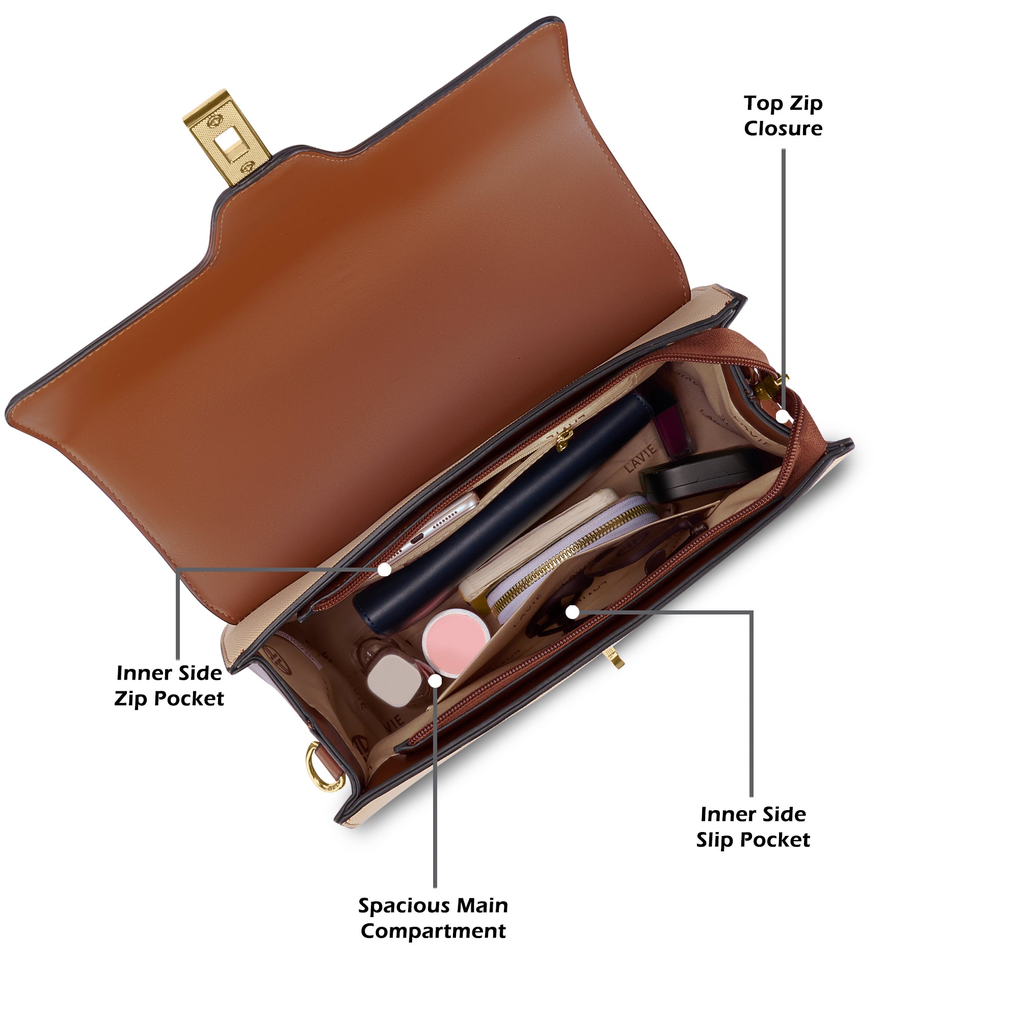 Canva Flap Satchel Bag Off White/Tan