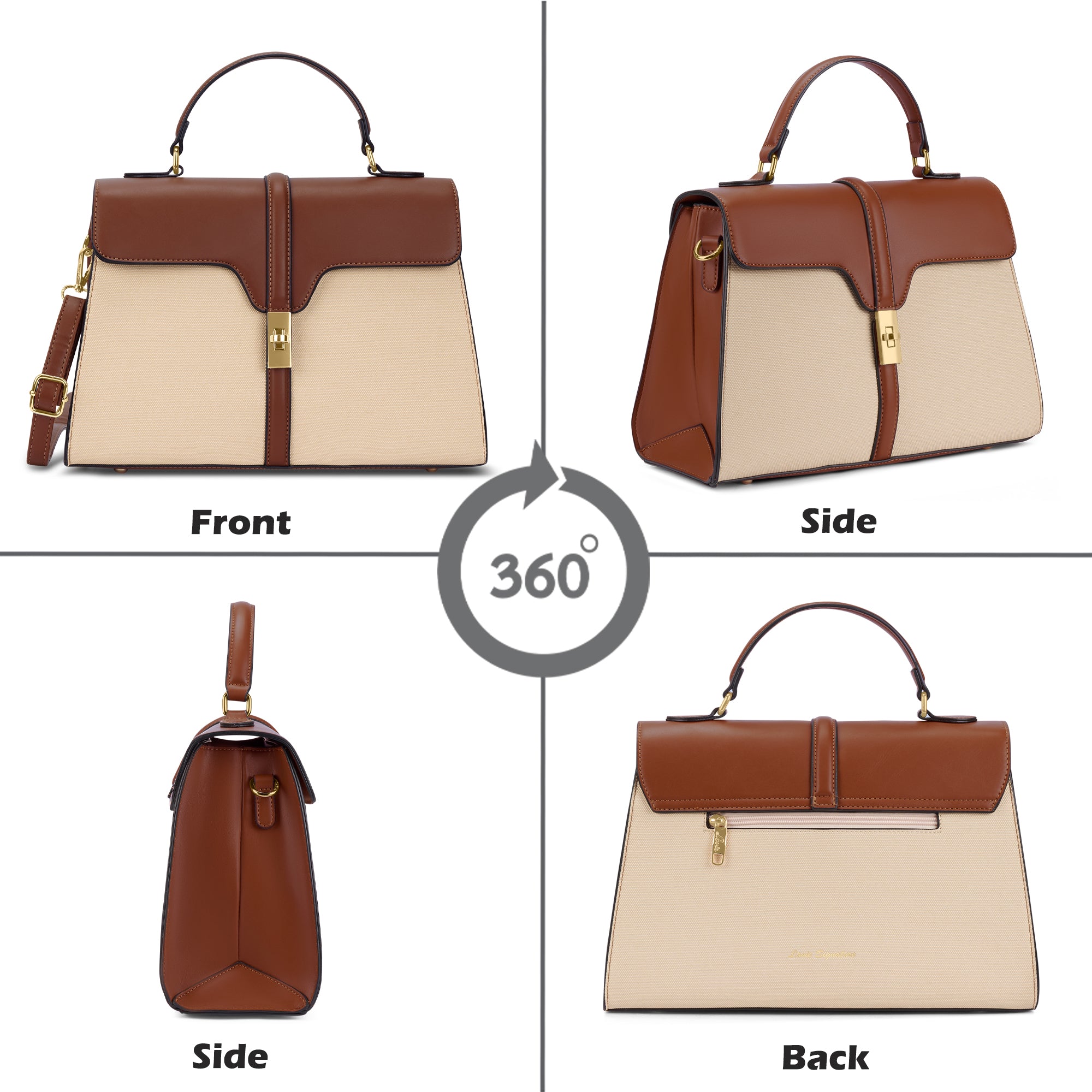 Canva Flap Satchel Bag Off White/Tan