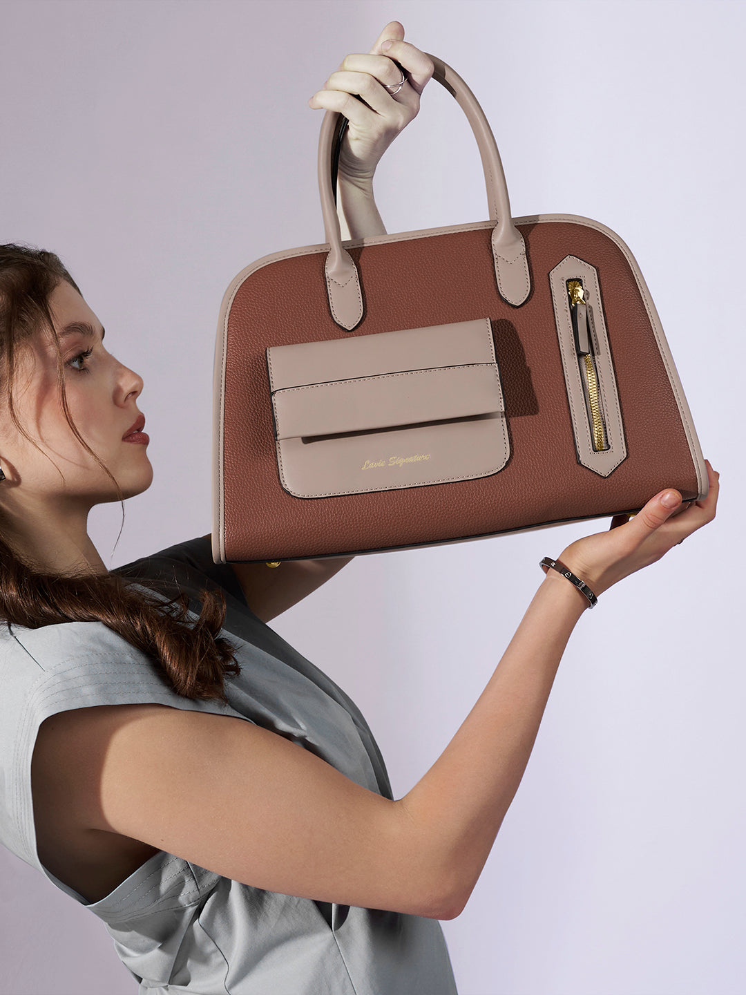Tennisa Pocket Satchel Bag Tan