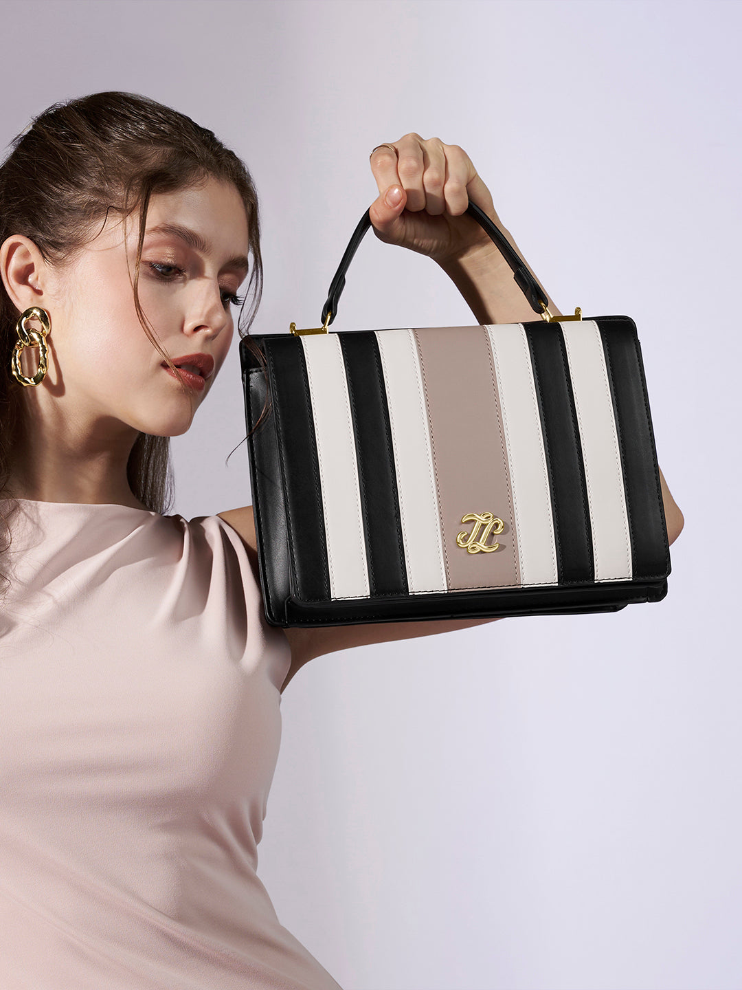 Penny Dual Flap Satchel Bag Beige