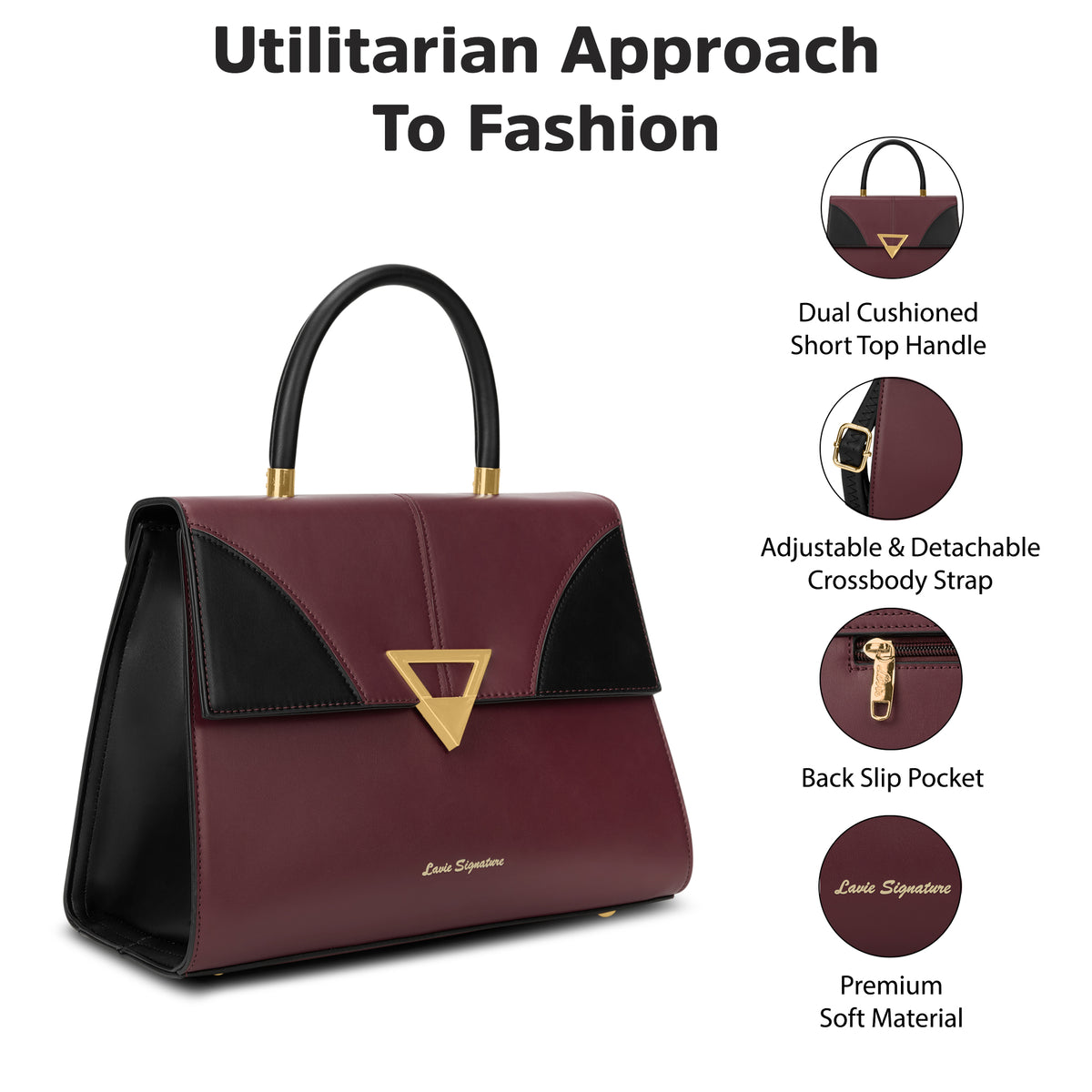 Marina Flap Medium Maroon Satchel Bag