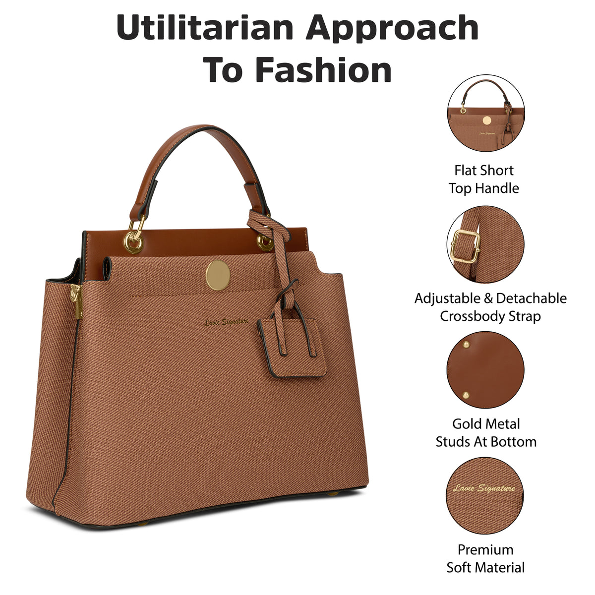 Whitney 2 Compartment Medium Tan Satchel Bag