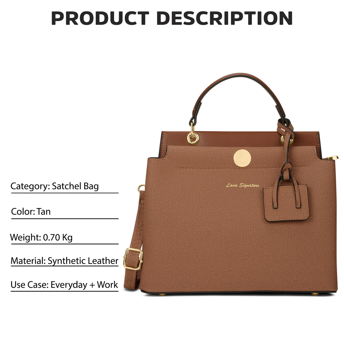 Whitney 2 Compartment Medium Tan Satchel Bag