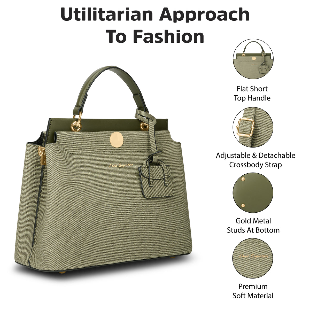 Whitney 2 Compartment Medium Olive Satchel Bag