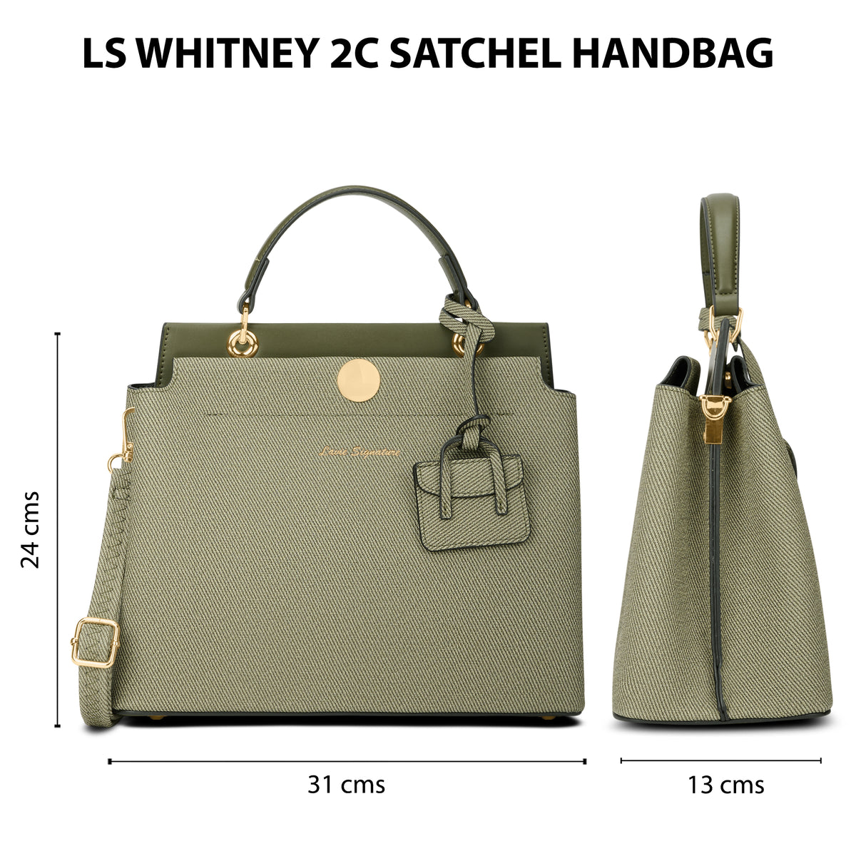 Whitney 2 Compartment Medium Olive Satchel Bag