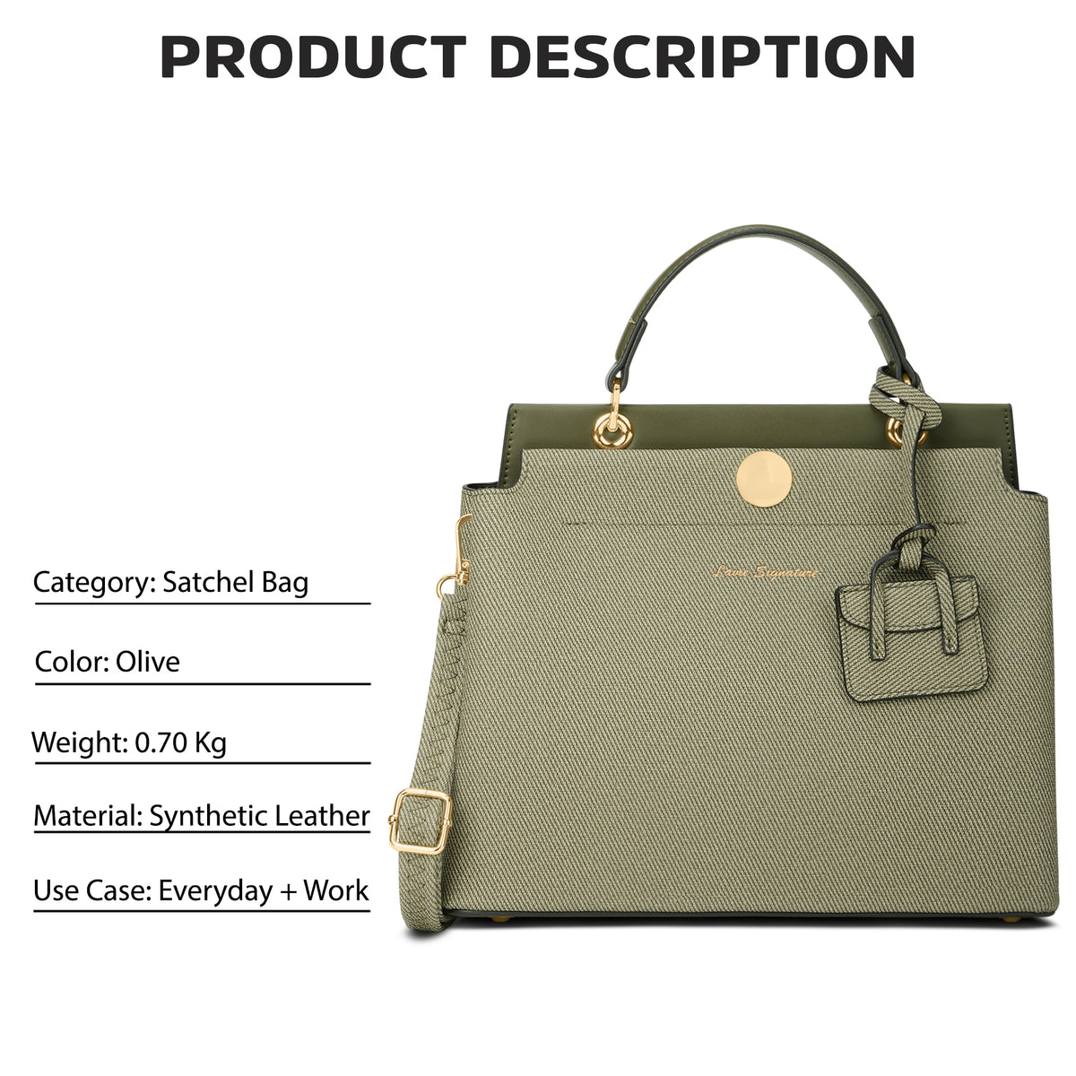 Whitney 2 Compartment Medium Olive Satchel Bag