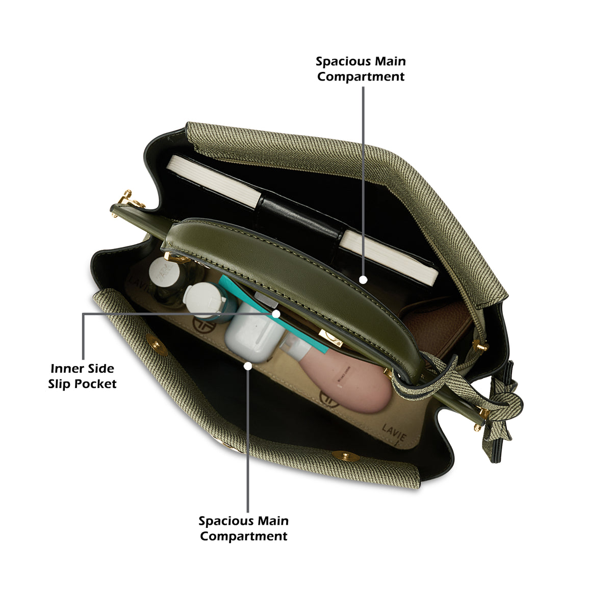 Whitney 2 Compartment Medium Olive Satchel Bag