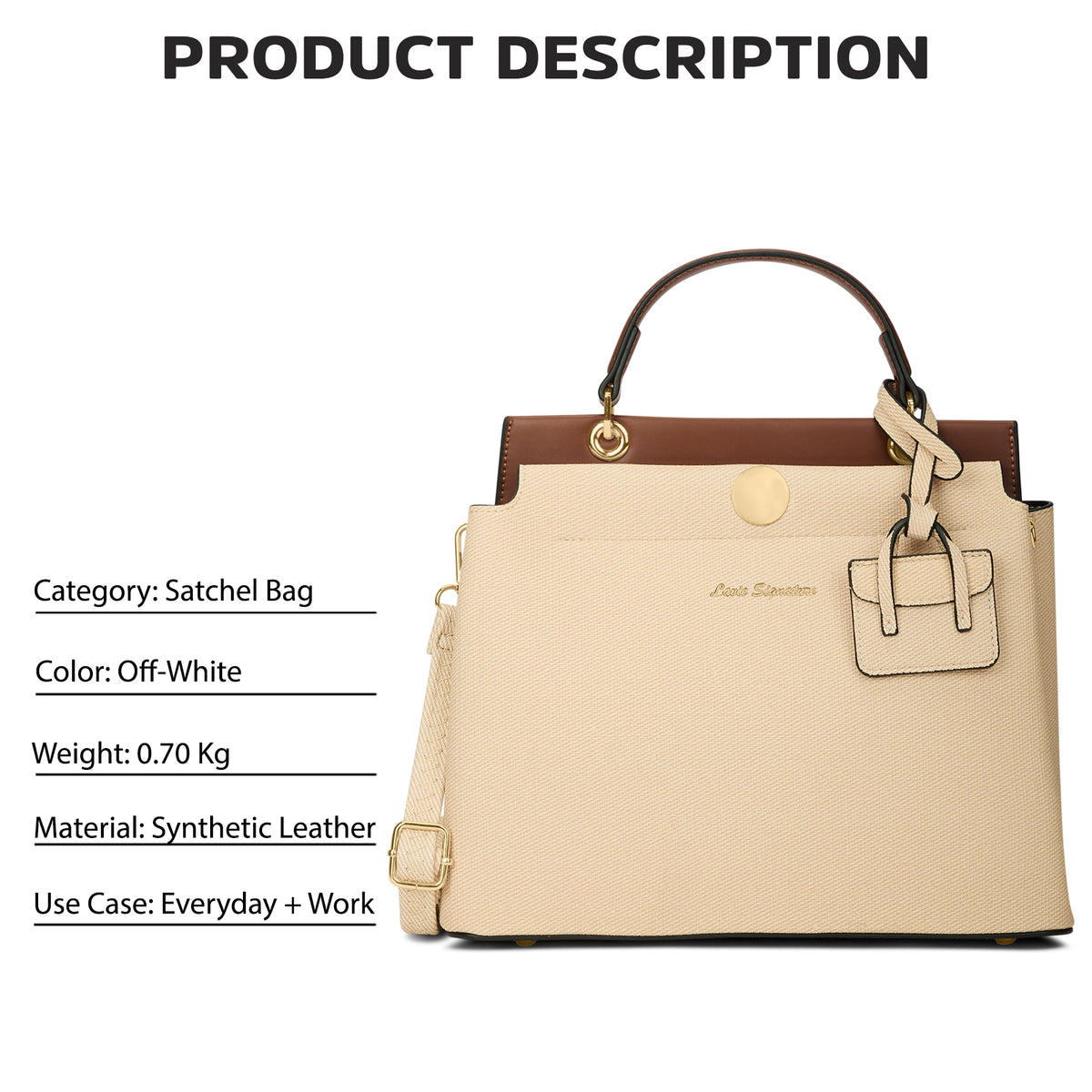 Whitney 2 Compartment Medium Off White Satchel Bag