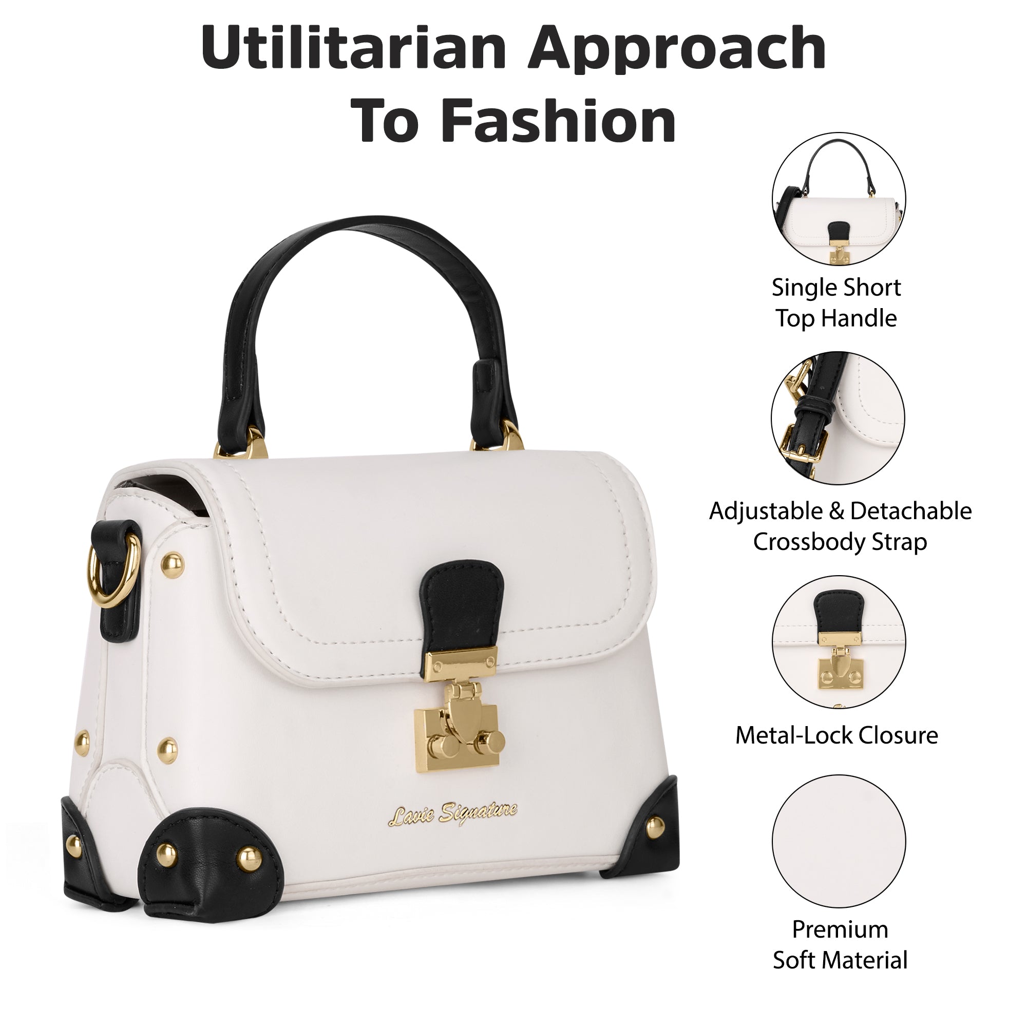 Beaufort Flap Satchel Bag Off White/Black