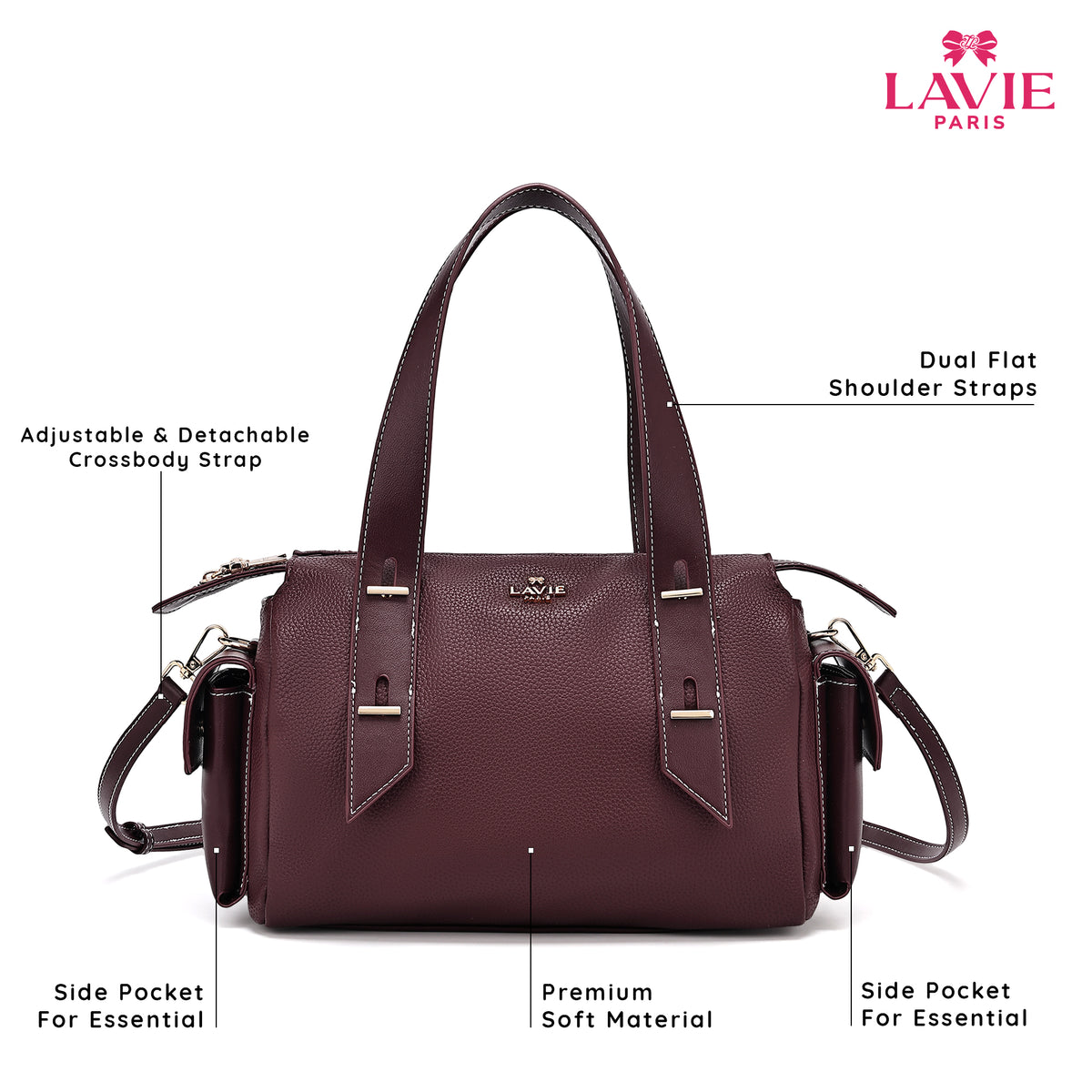 Soft Medium Wine Satchel Bag