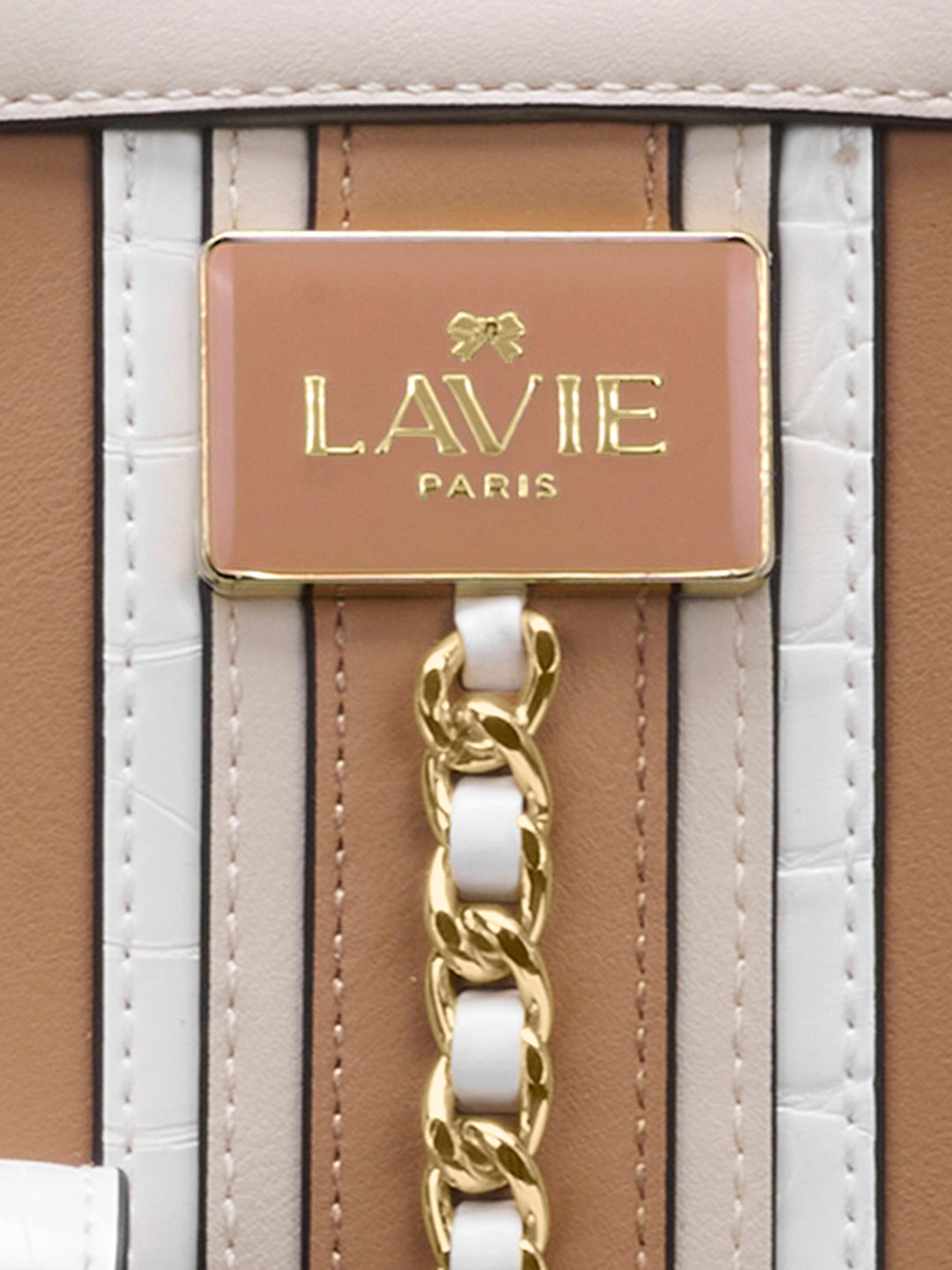 Louvre Large Chain Satchel Bag Beige