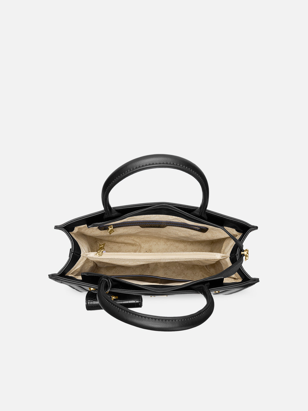 Louvre Large Chain Satchel Bag Beige/Black