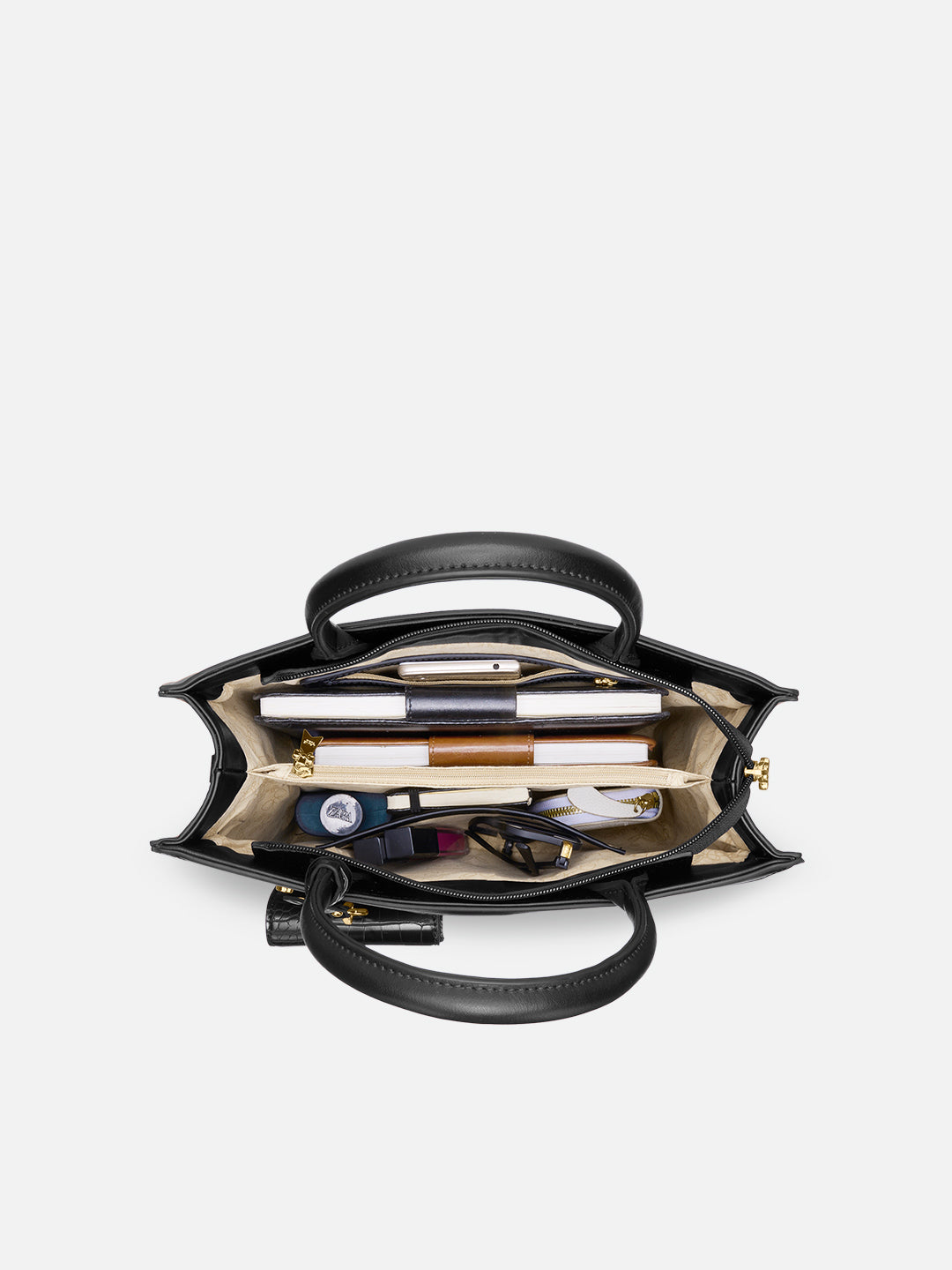 Louvre Large Chain Satchel Bag Beige/Black