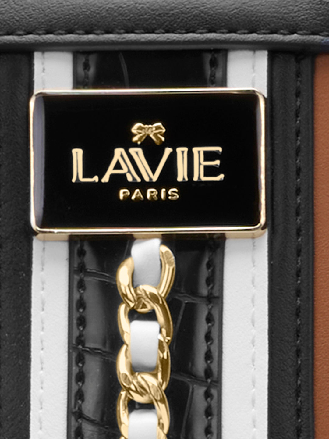 Louvre Large Chain Satchel Bag Beige/Black