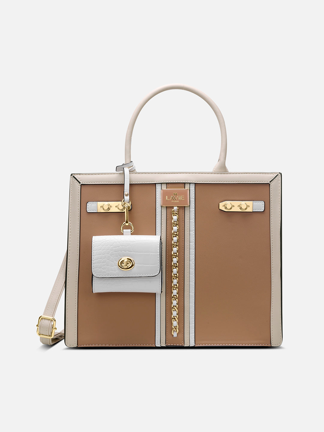 Louvre Medium Chain Satchel Bag Beige