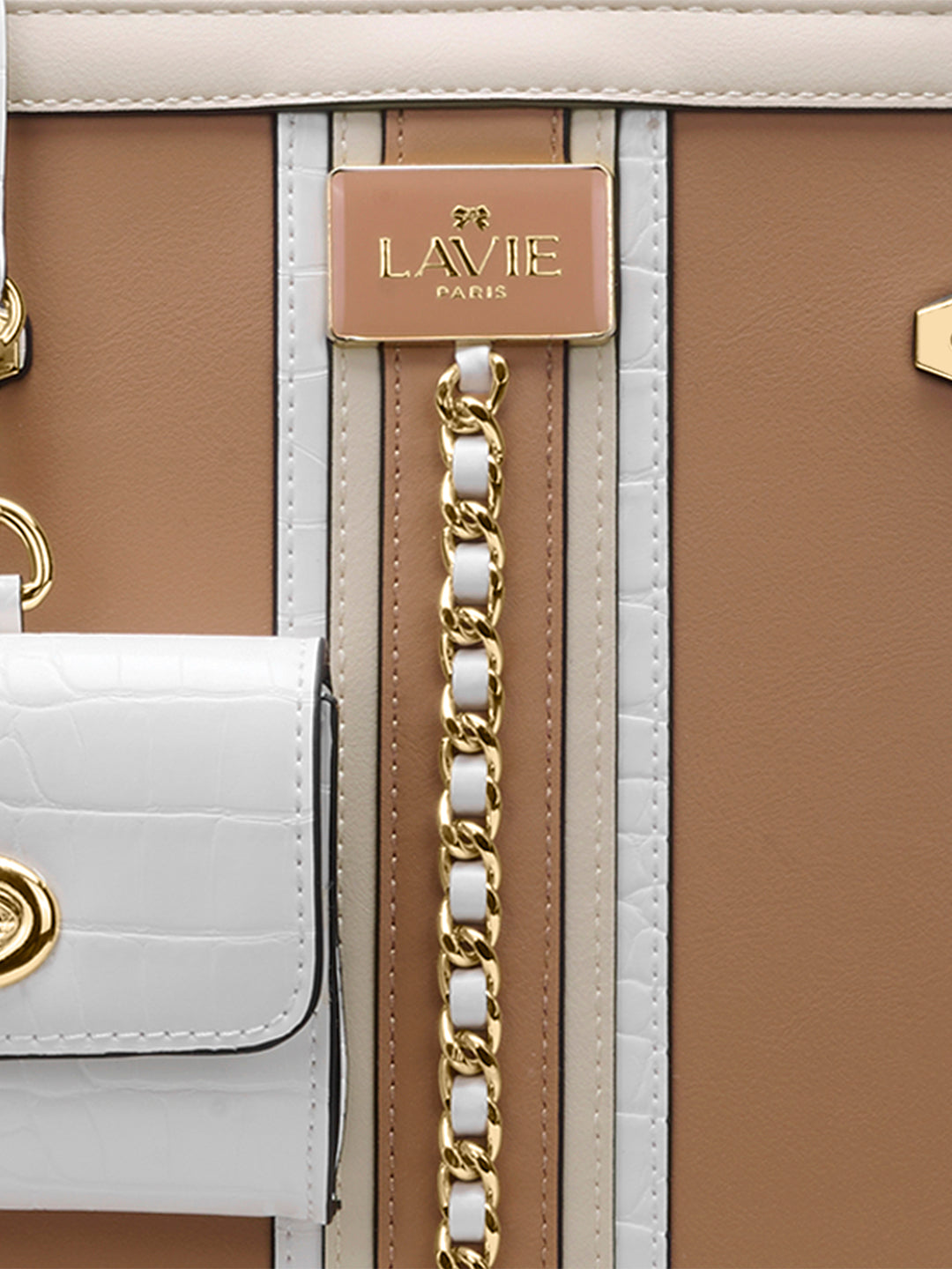 Louvre Medium Chain Satchel Bag Beige