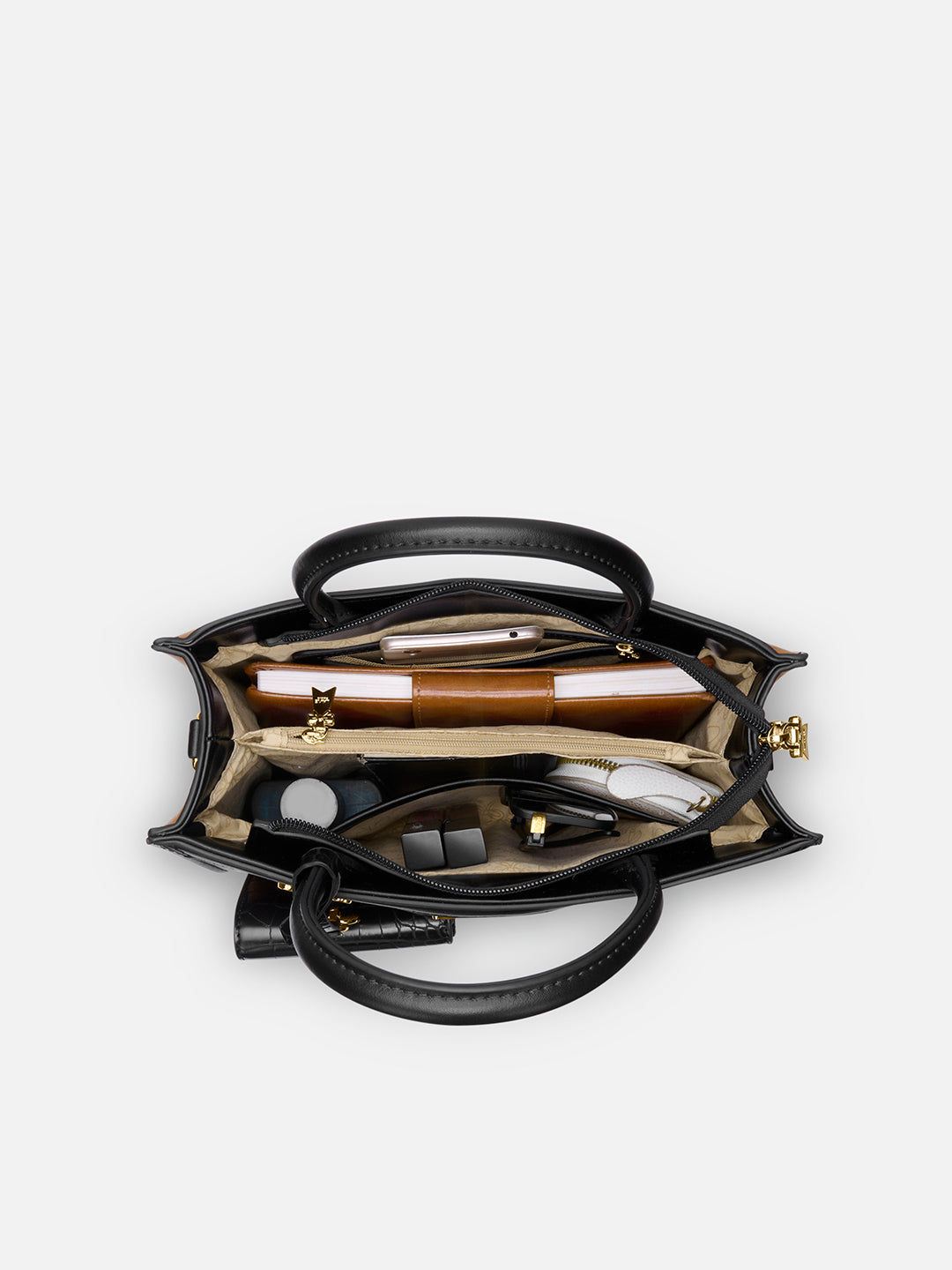 Louvre Medium Chain Satchel Bag Beige/Black