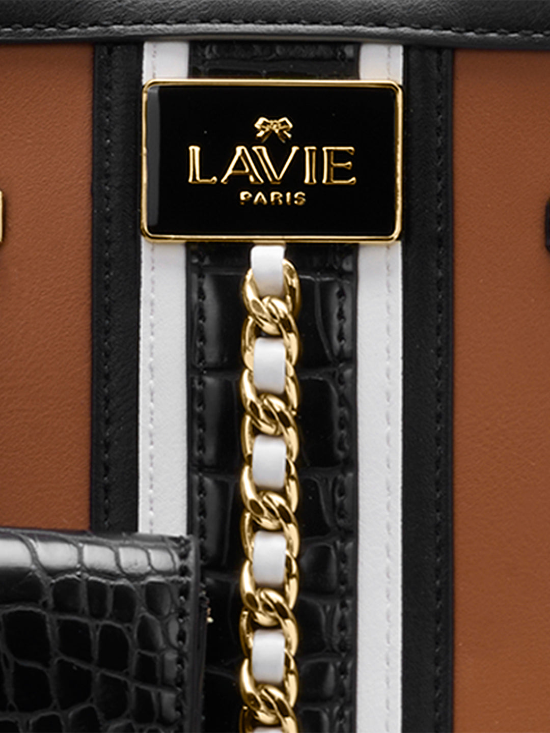 Louvre Medium Chain Satchel Bag Beige/Black