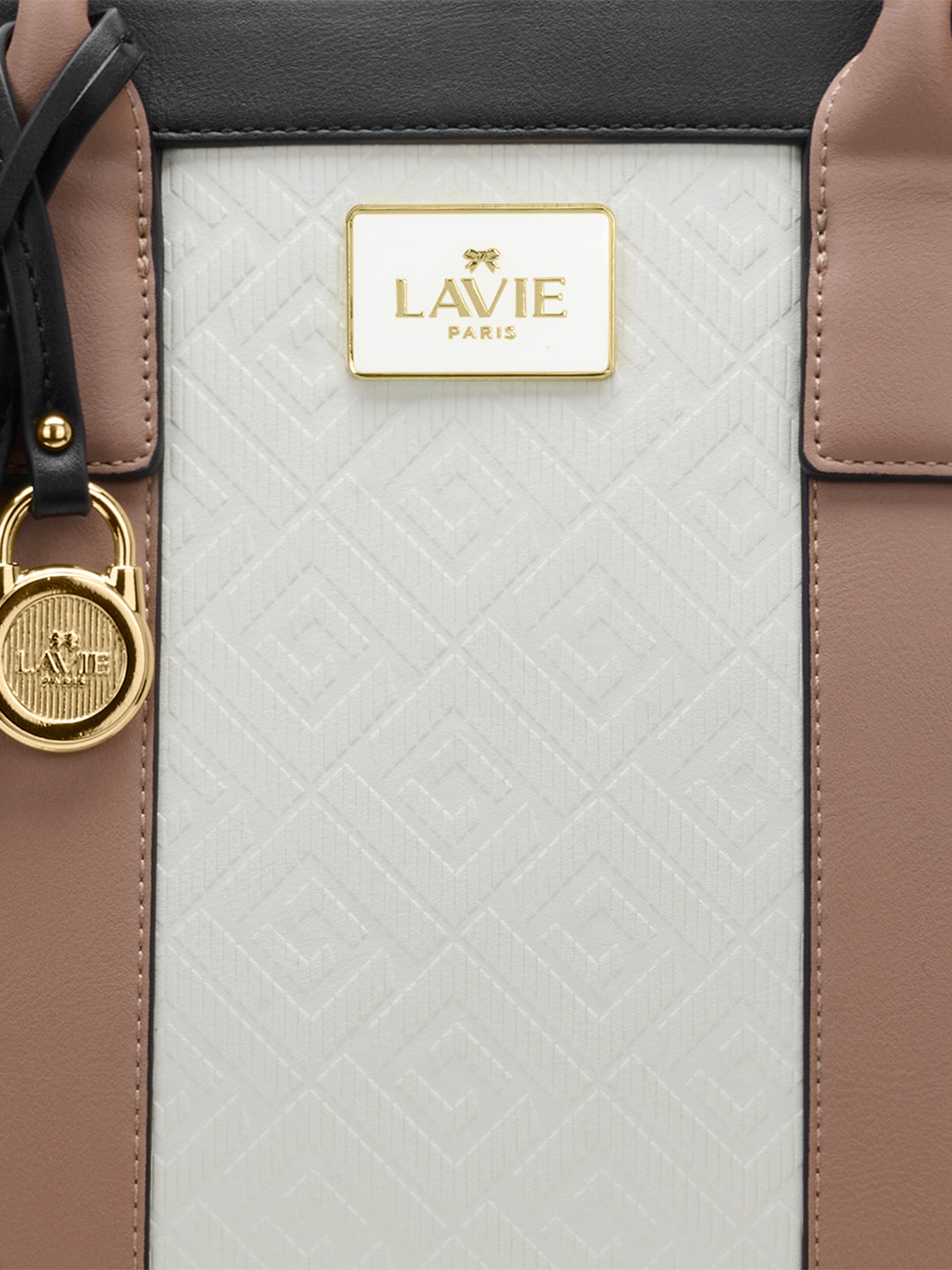 Eloise Large Box Satchel Bag Beige/Black