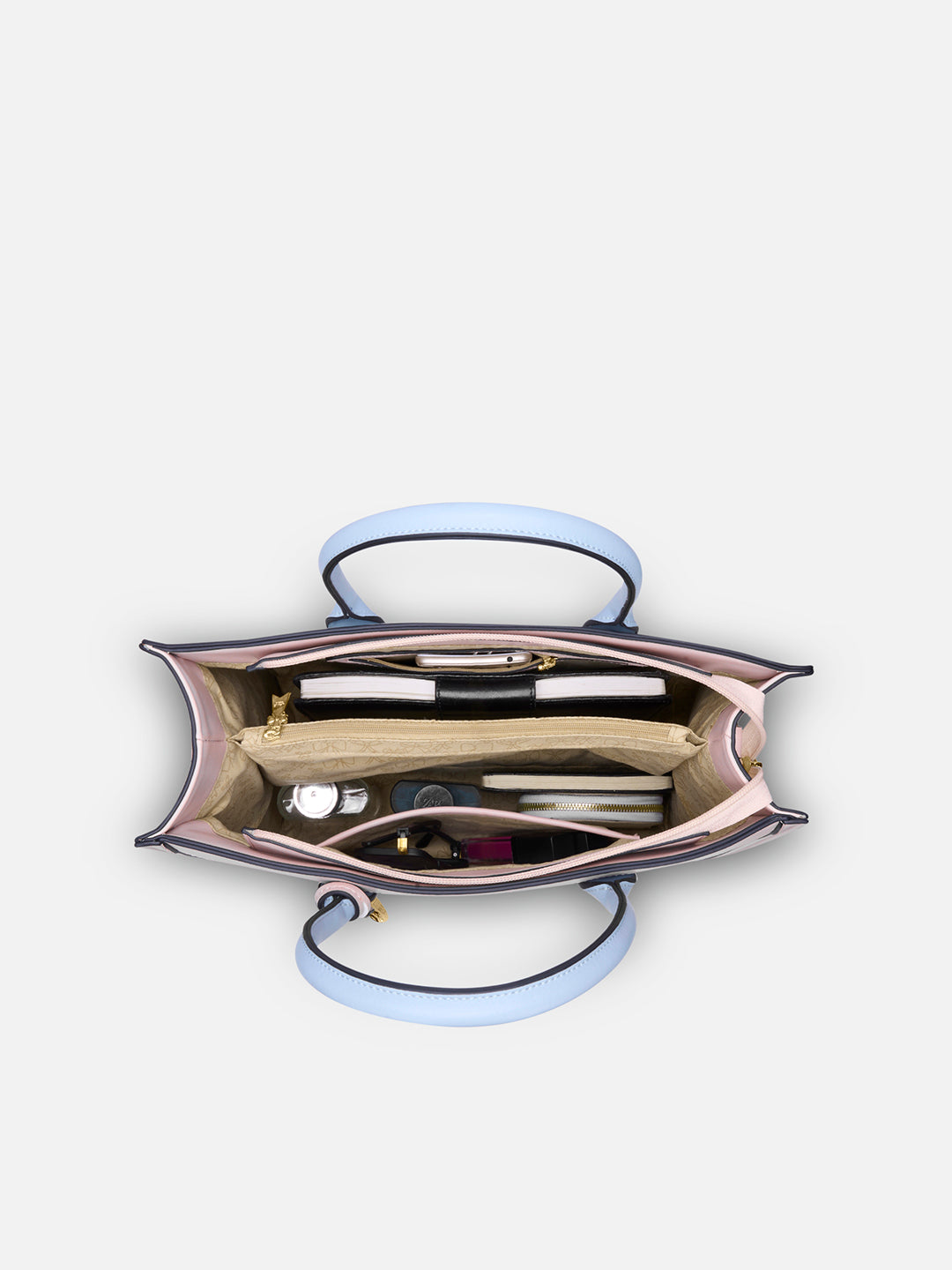 Eloise Large Box Satchel Bag Beige/Blue