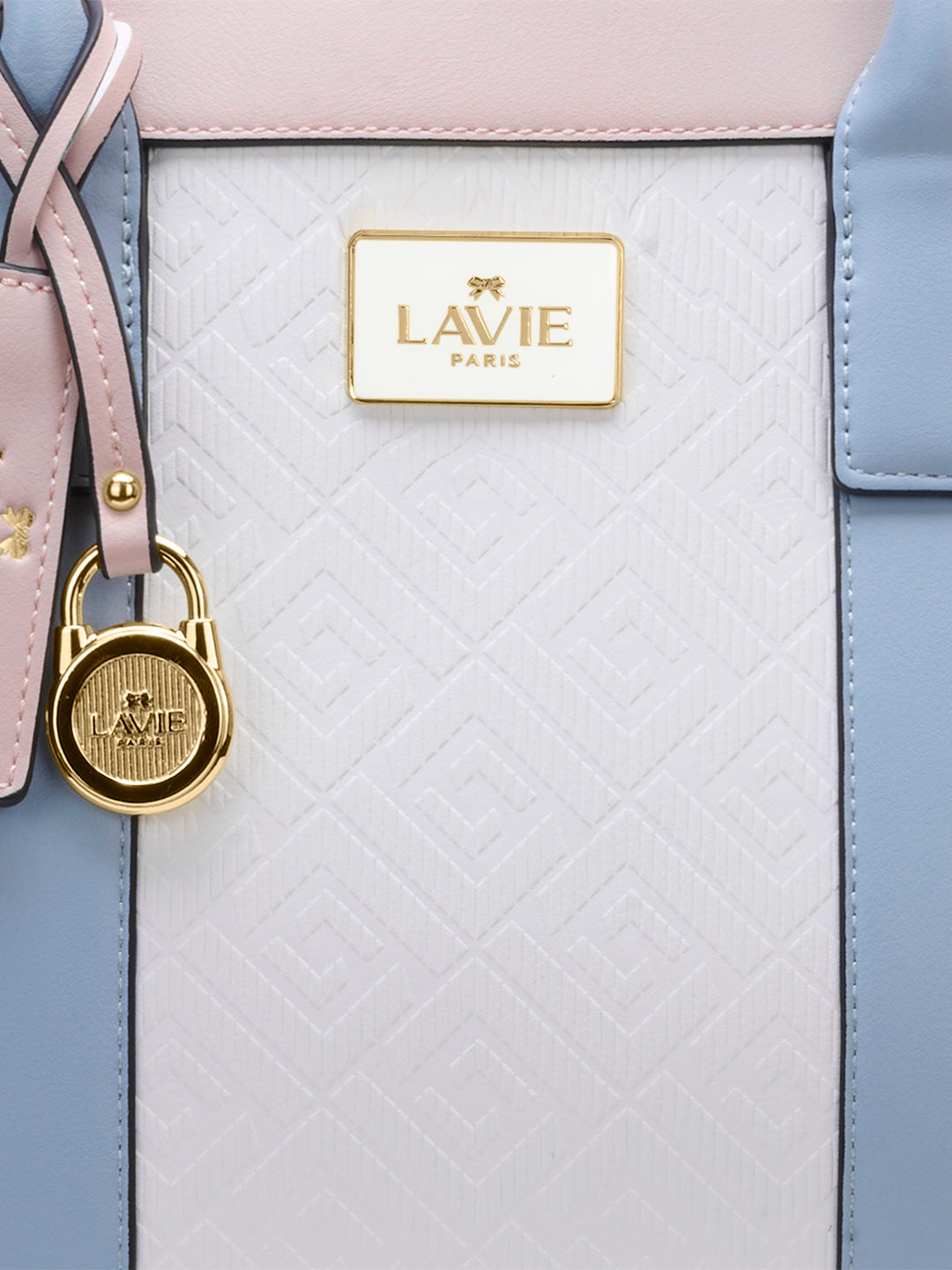 Eloise Large Box Satchel Bag Beige/Blue