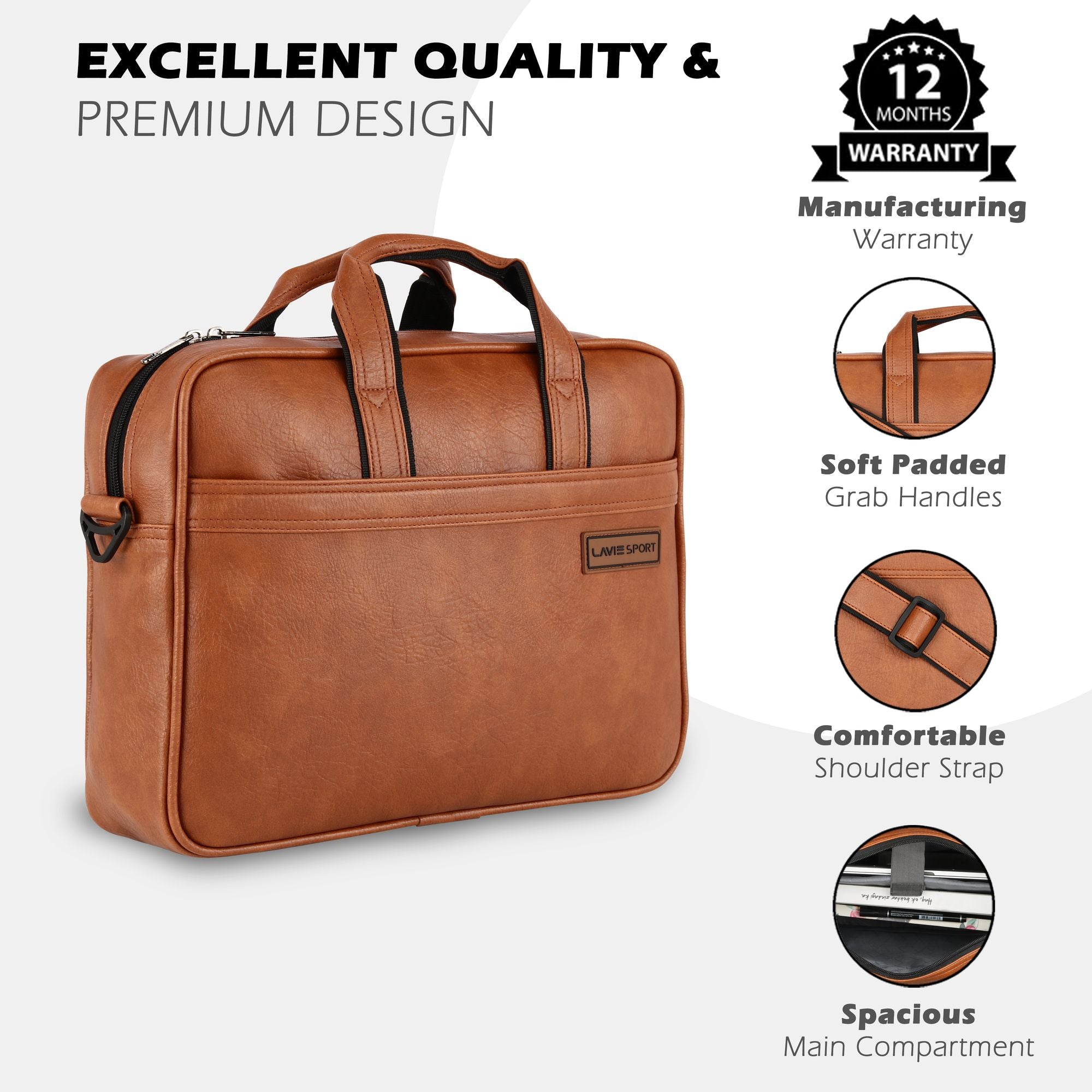 Lavie Sport 1 Compartment Director Unisex Laptop briefcase Bag Tan - Lavie World