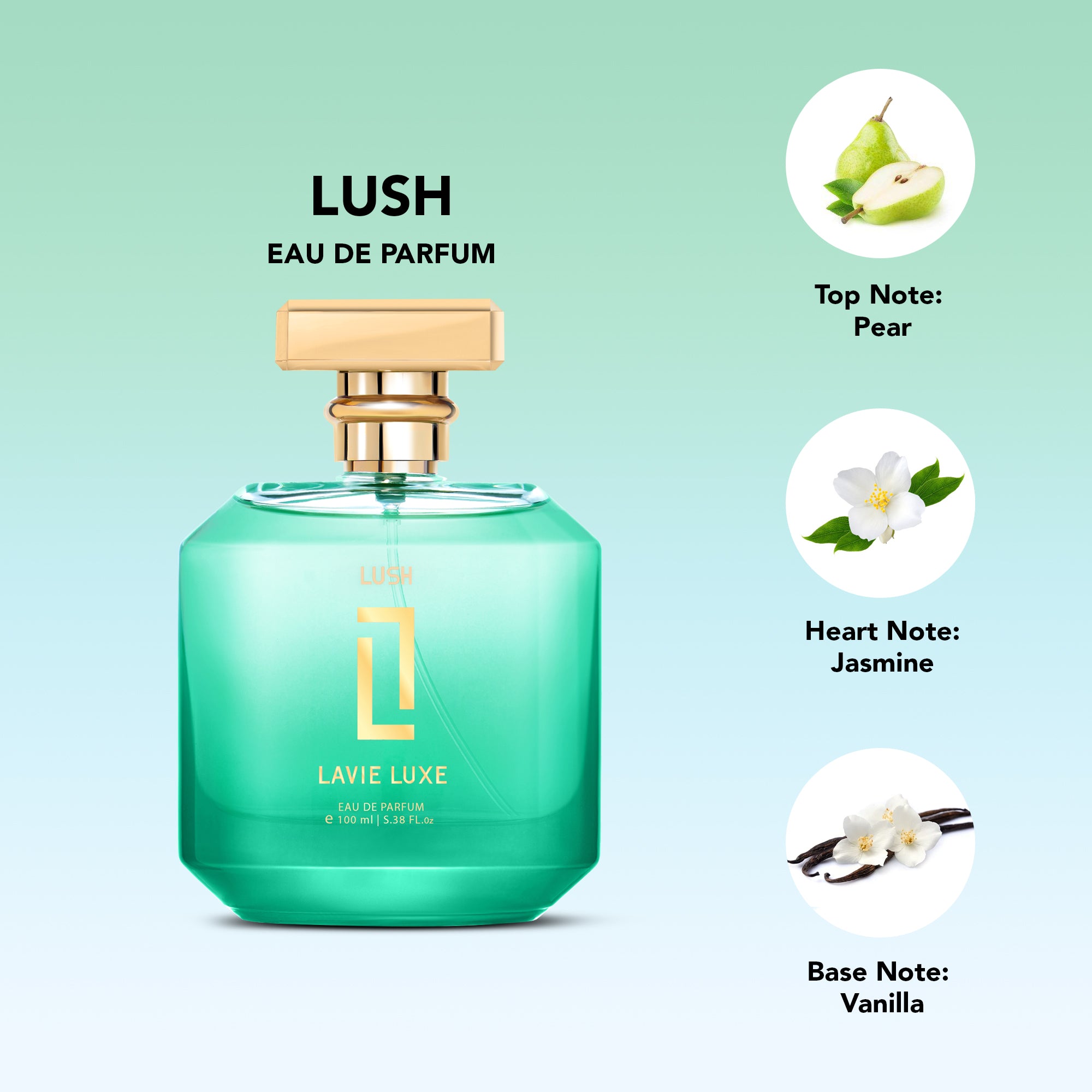 Lush Luxury Woman Eau De Parfum 100 ml ǀ Perfume with scents Sweet, Jasmine & Vanilla - Light Green