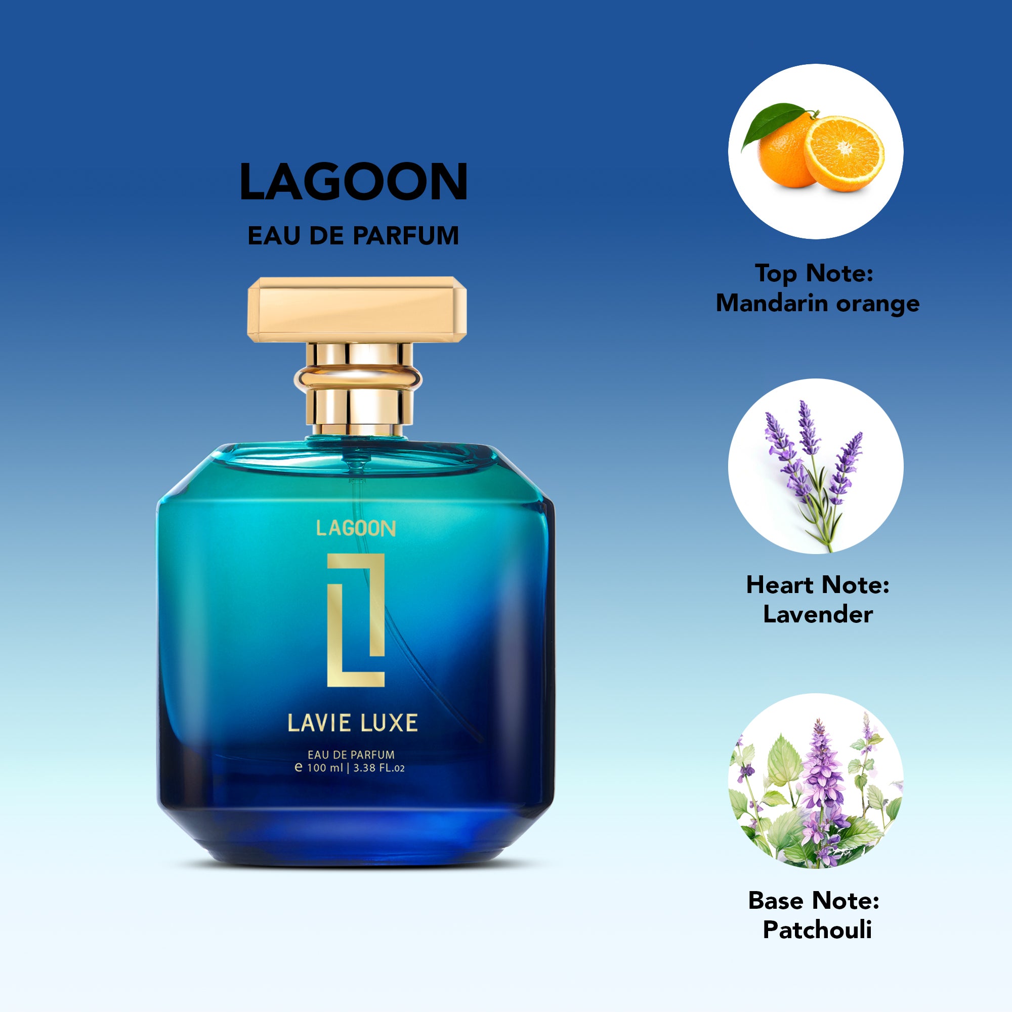 Lagoon Luxury Woman Eau De Parfum 100 ml ǀ Perfume with scents Mandarin Orange, Lavender & Patchouli -