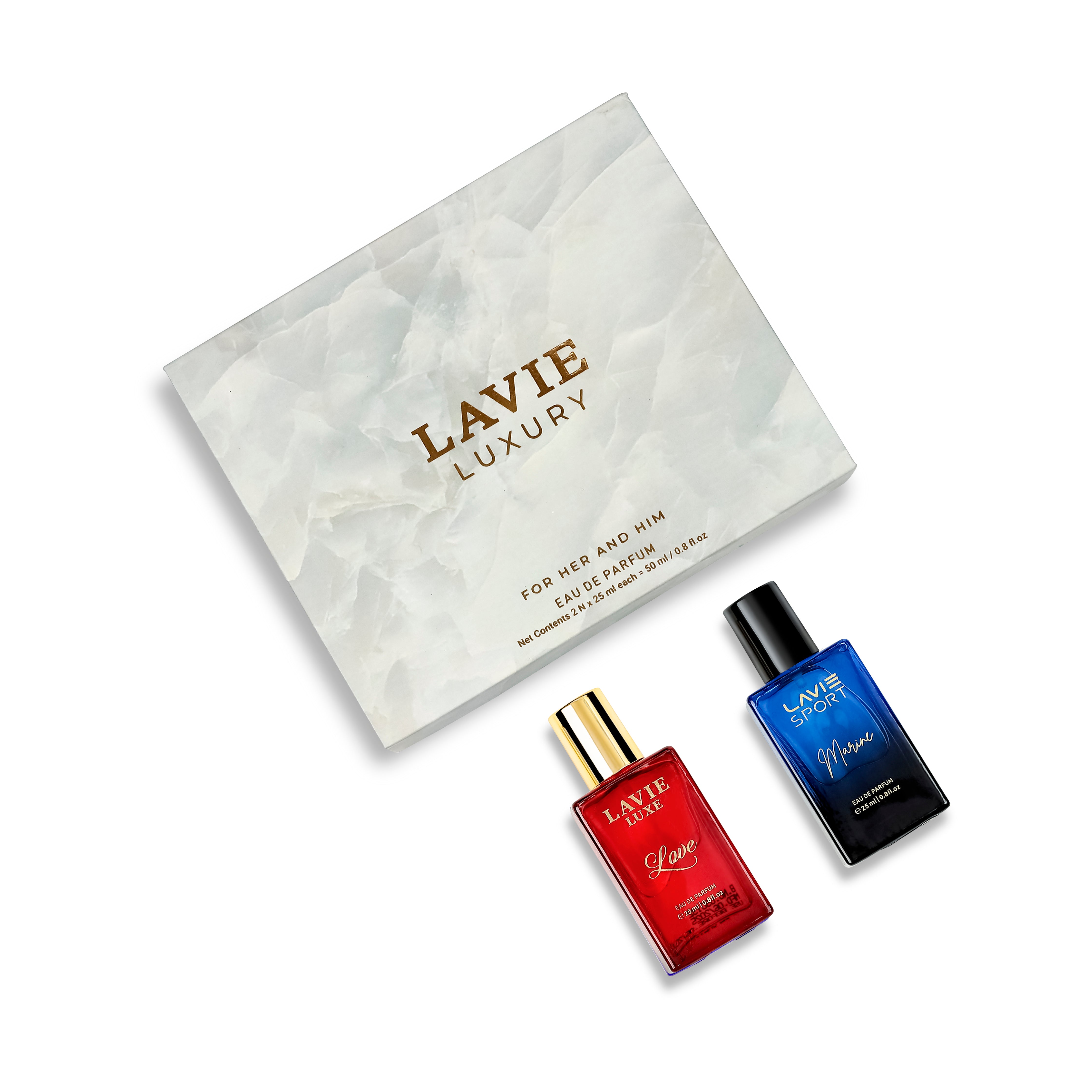 Perfume Gift Set For & Love & Marine Eau De Parfum 25Ml X 2 Red+Blue
