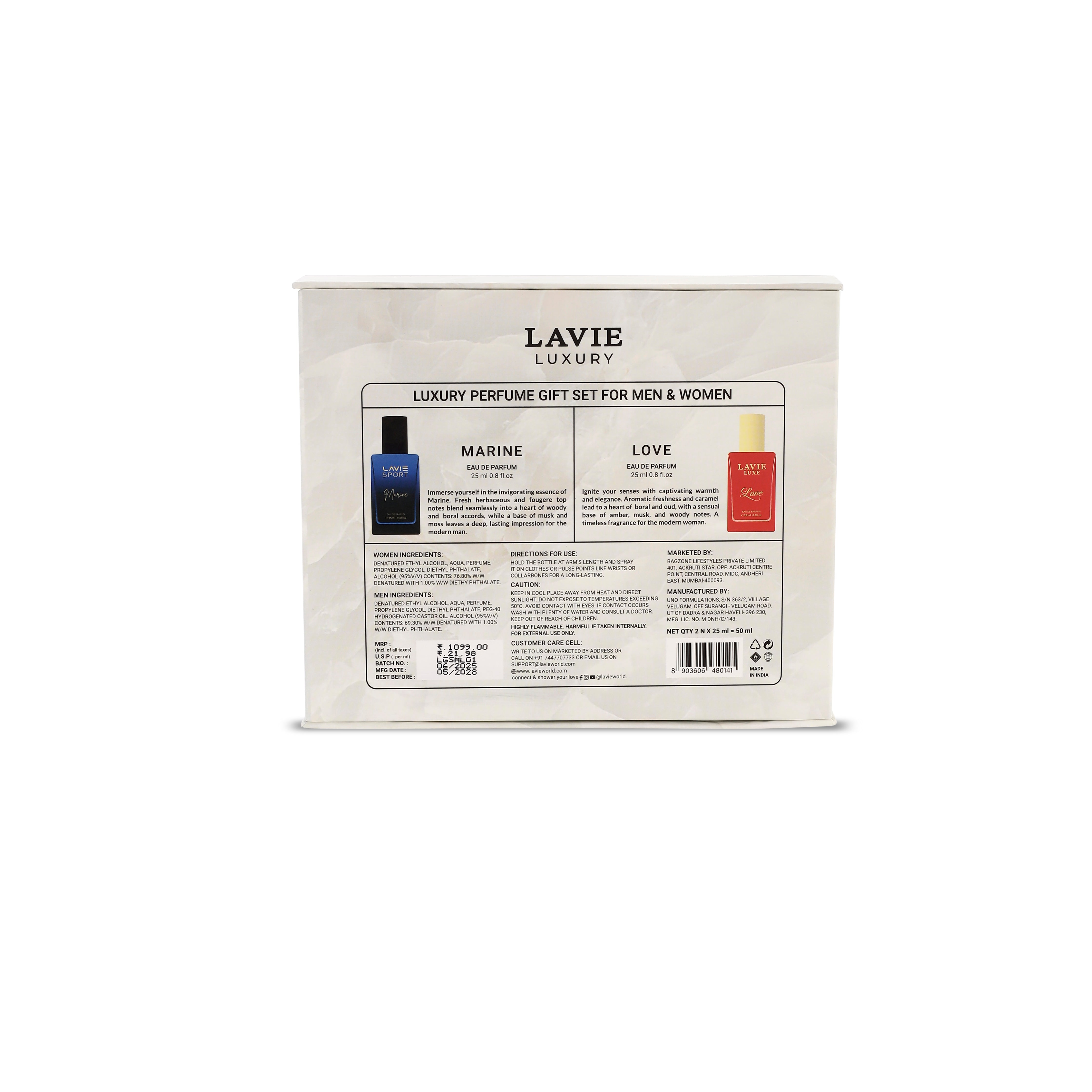 Perfume Gift Set For & Love & Marine Eau De Parfum 25Ml X 2 Red+Blue