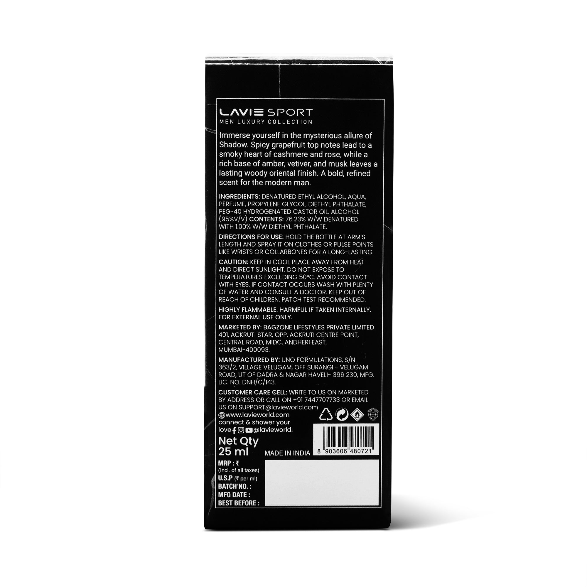 Lavie Sport Shadow Men Eau De Parfum|Luxury Collection 25ml Perfume