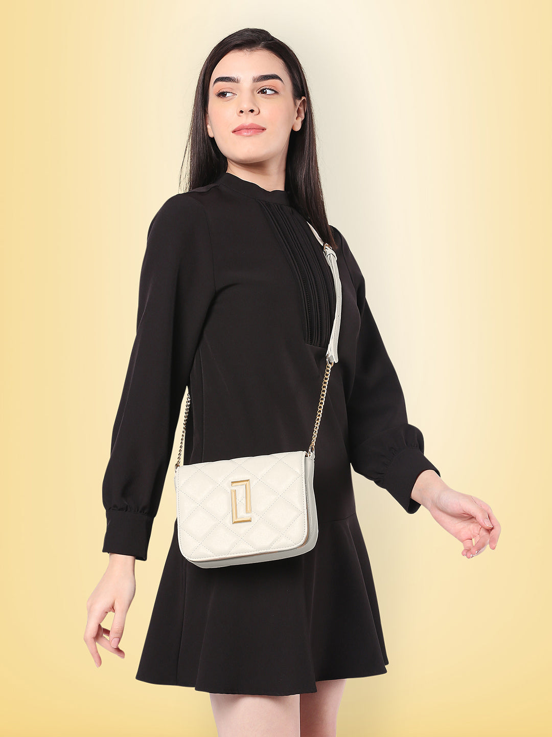 Lavie Luxe Off White Small Women's Carol Flap Sling Bag