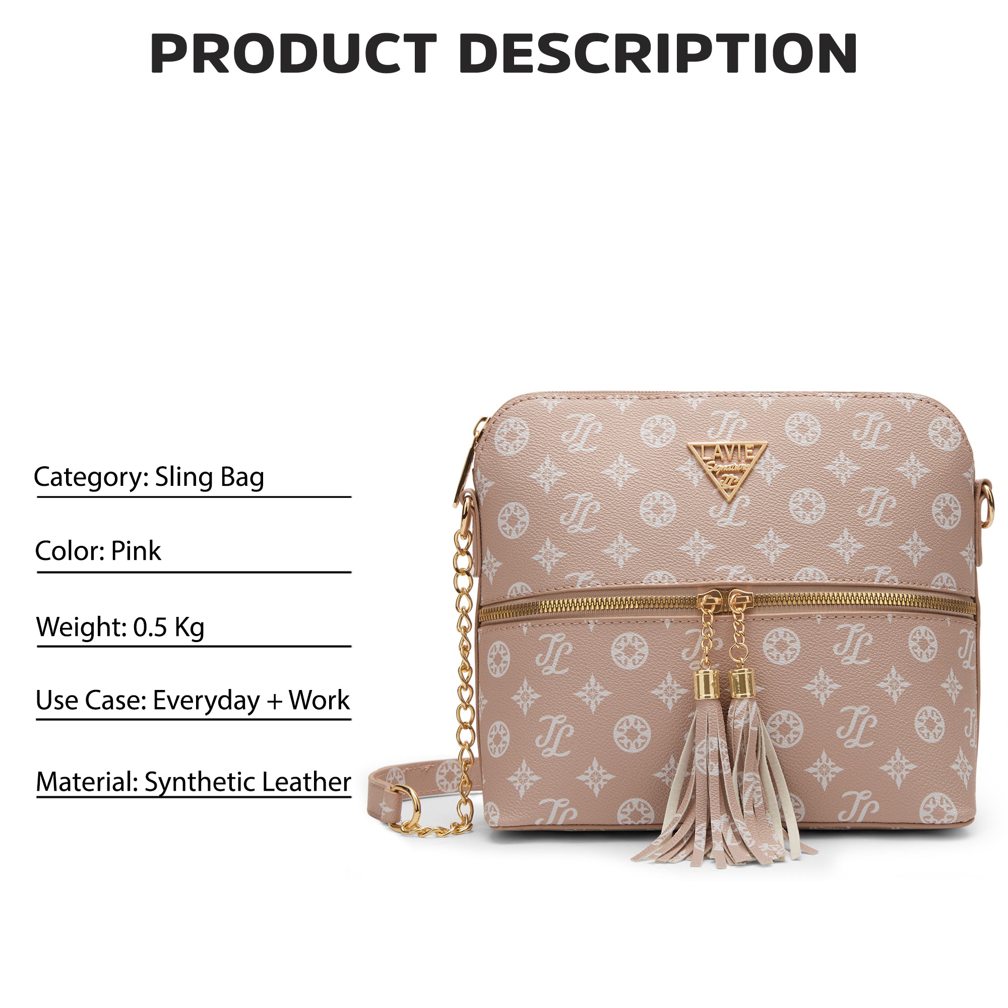 Lavie Signature Portland Medium Pink Womens Sling Bag