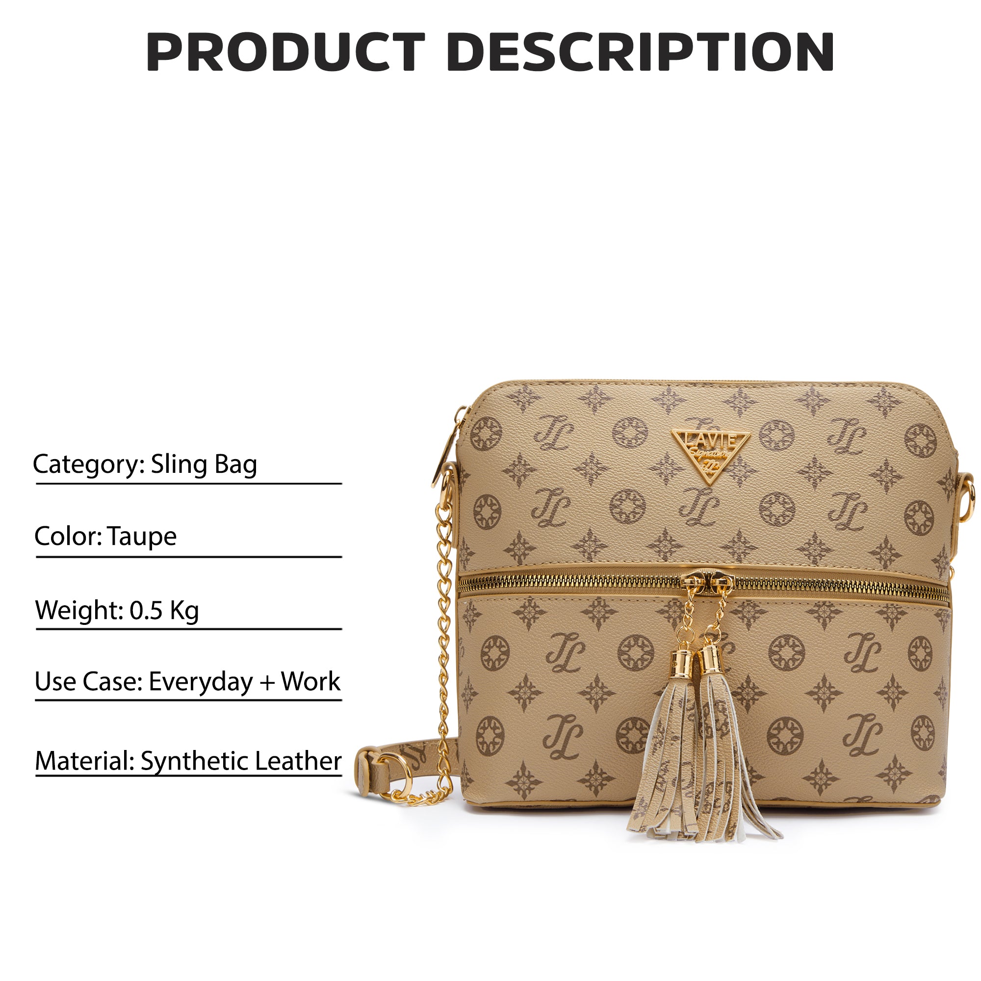 Lavie Signature Portland Medium Taupe Womens Sling Bag