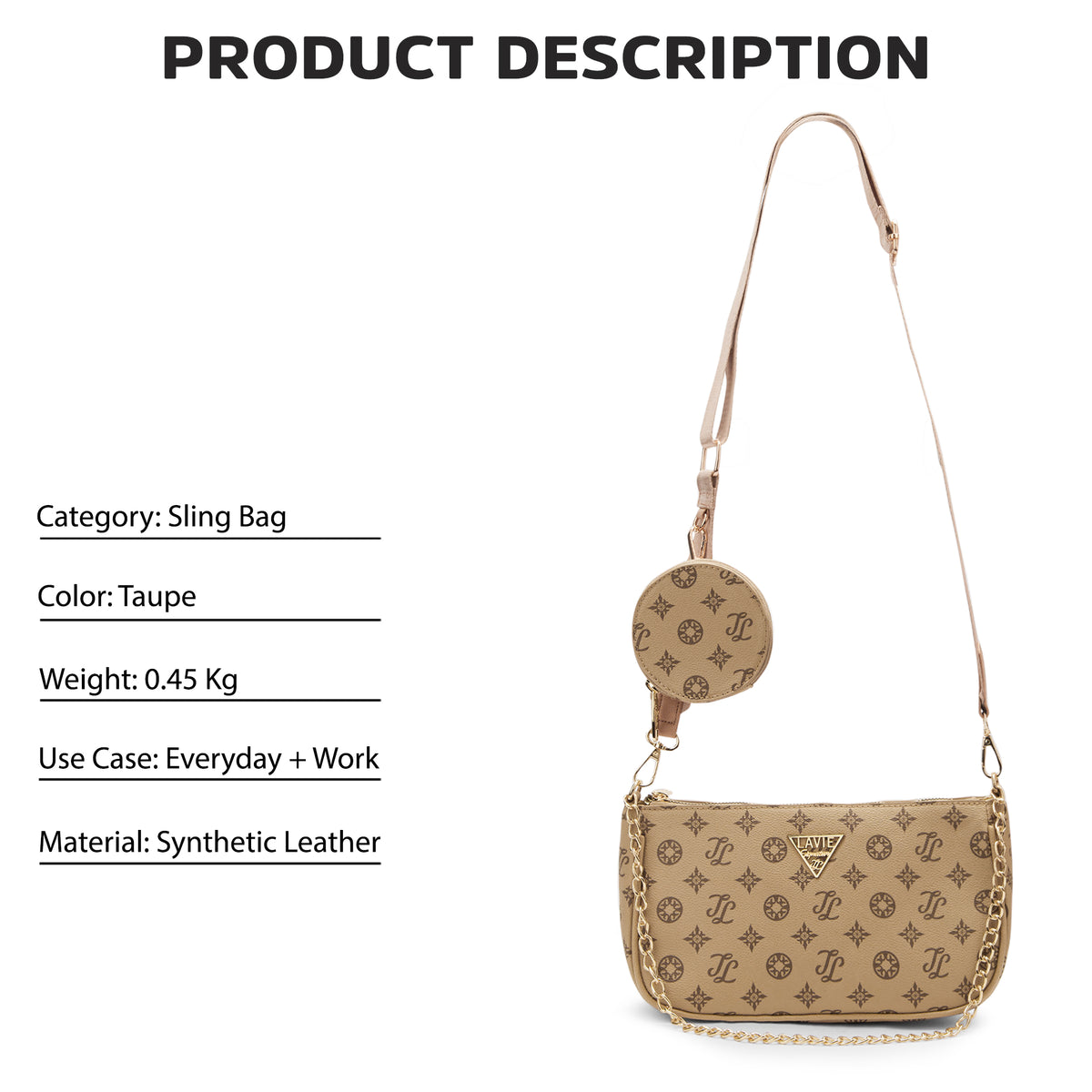 Lavie Signature Hoboken Taupe Small Woman's 2 Piece Sling Bag