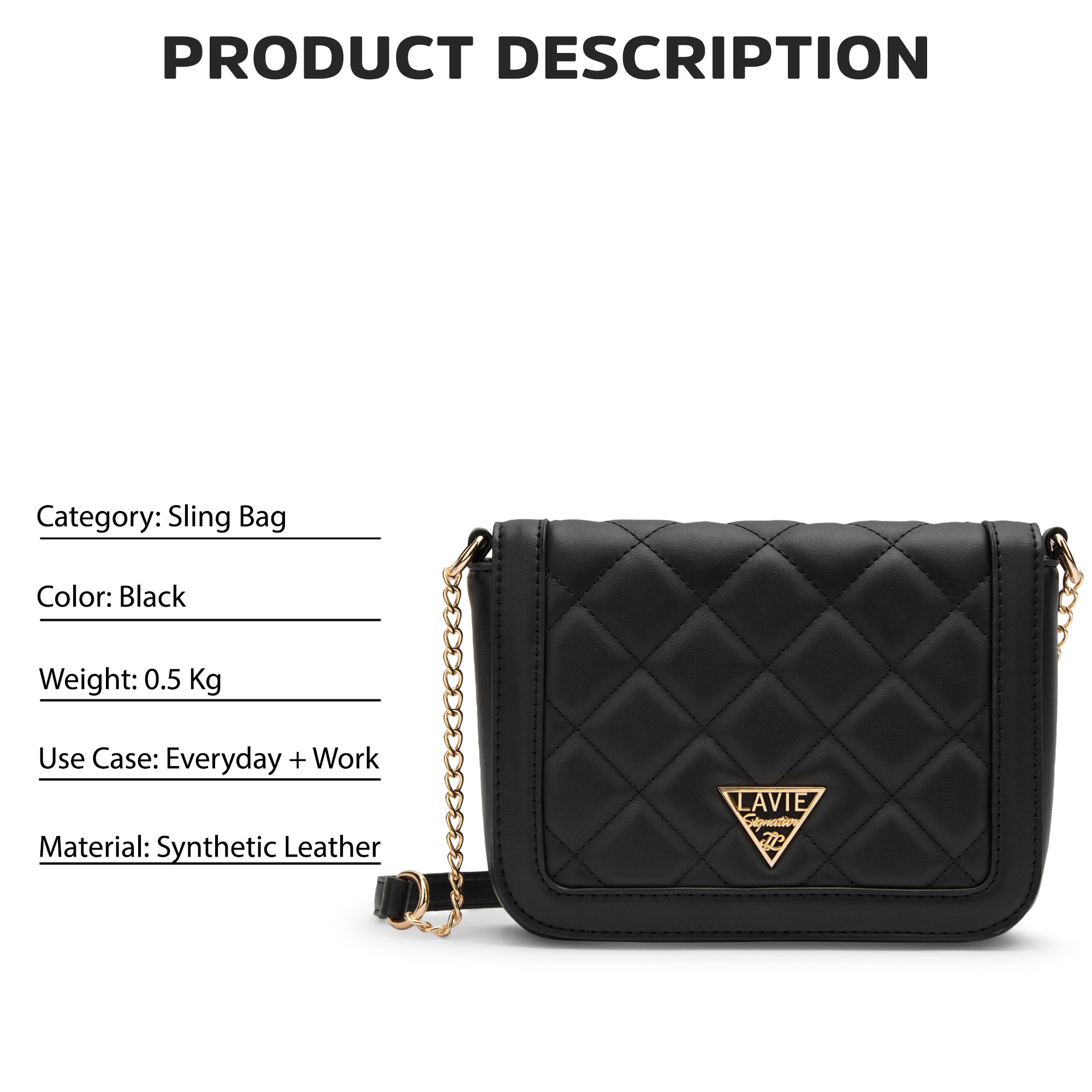 Lavie Signature Atlanta Small Black Womens Sling Bag