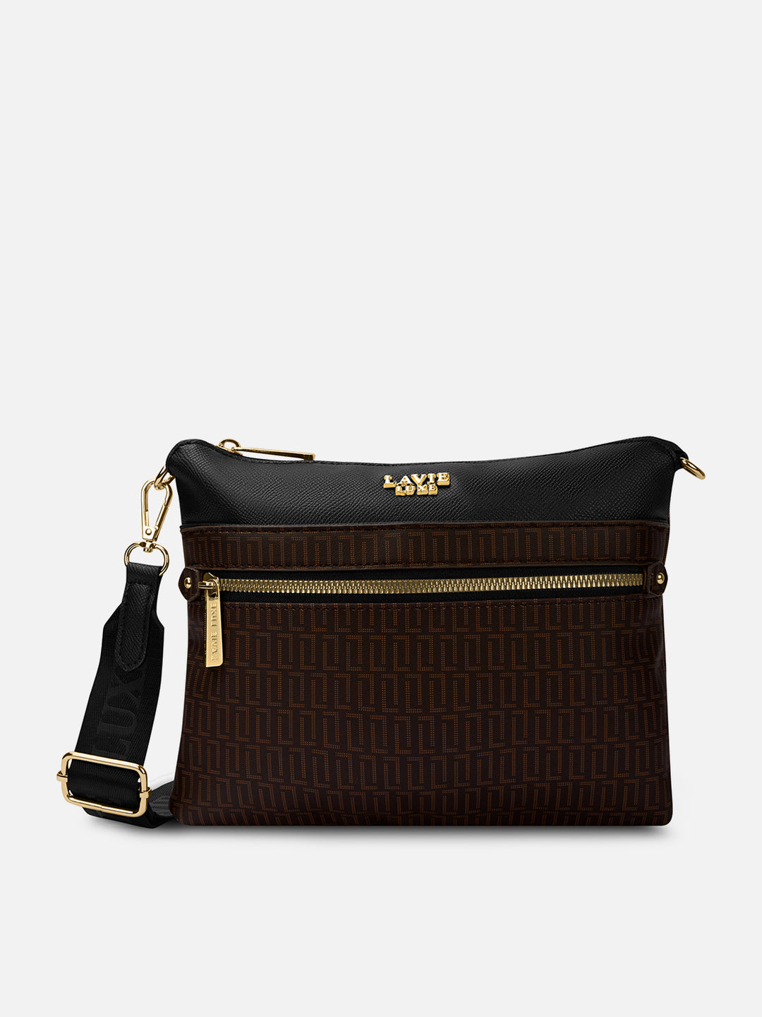 Mono Quick Top Zip Small Black & Choco Sling Bag