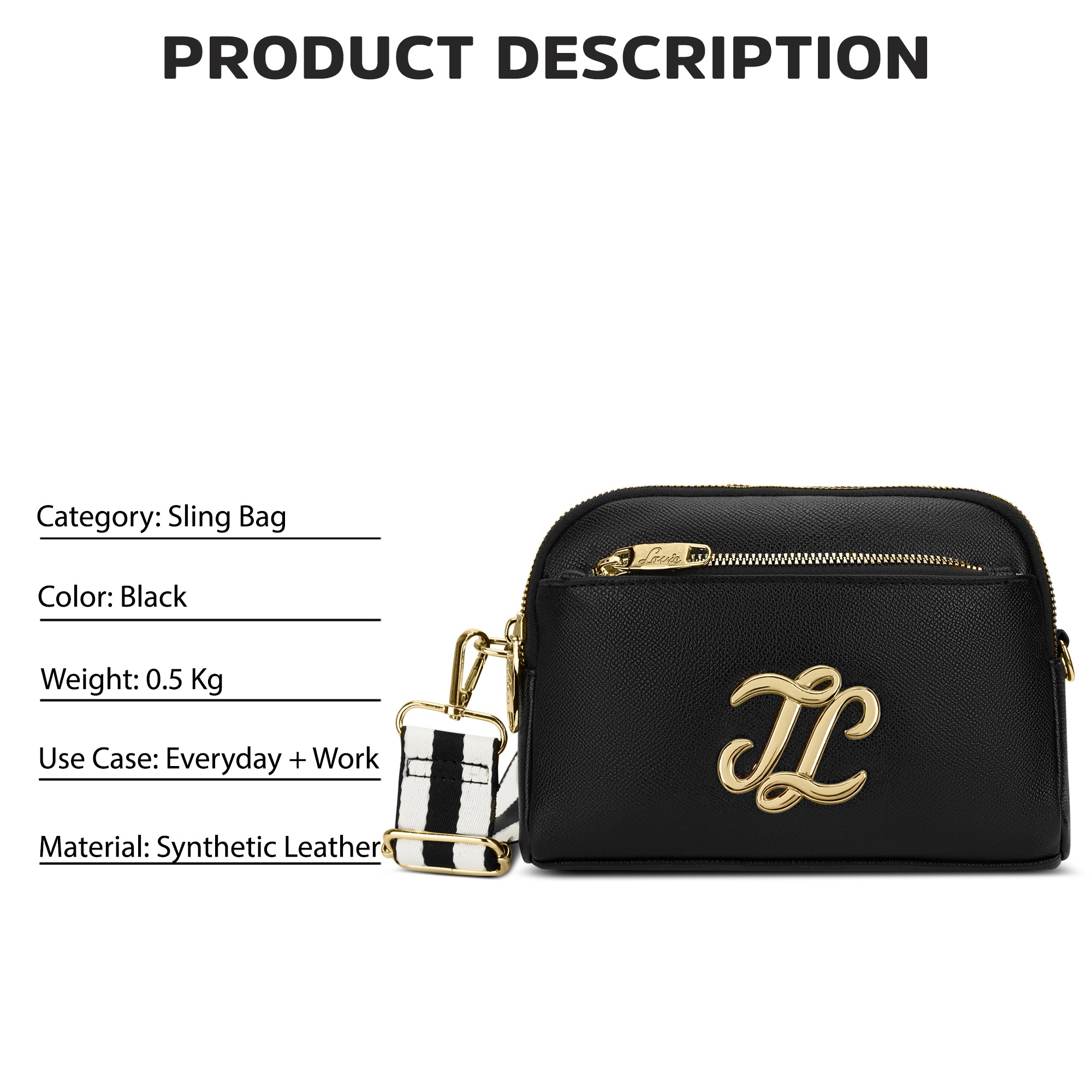 Cape 3 Compartment Sling Bag Black