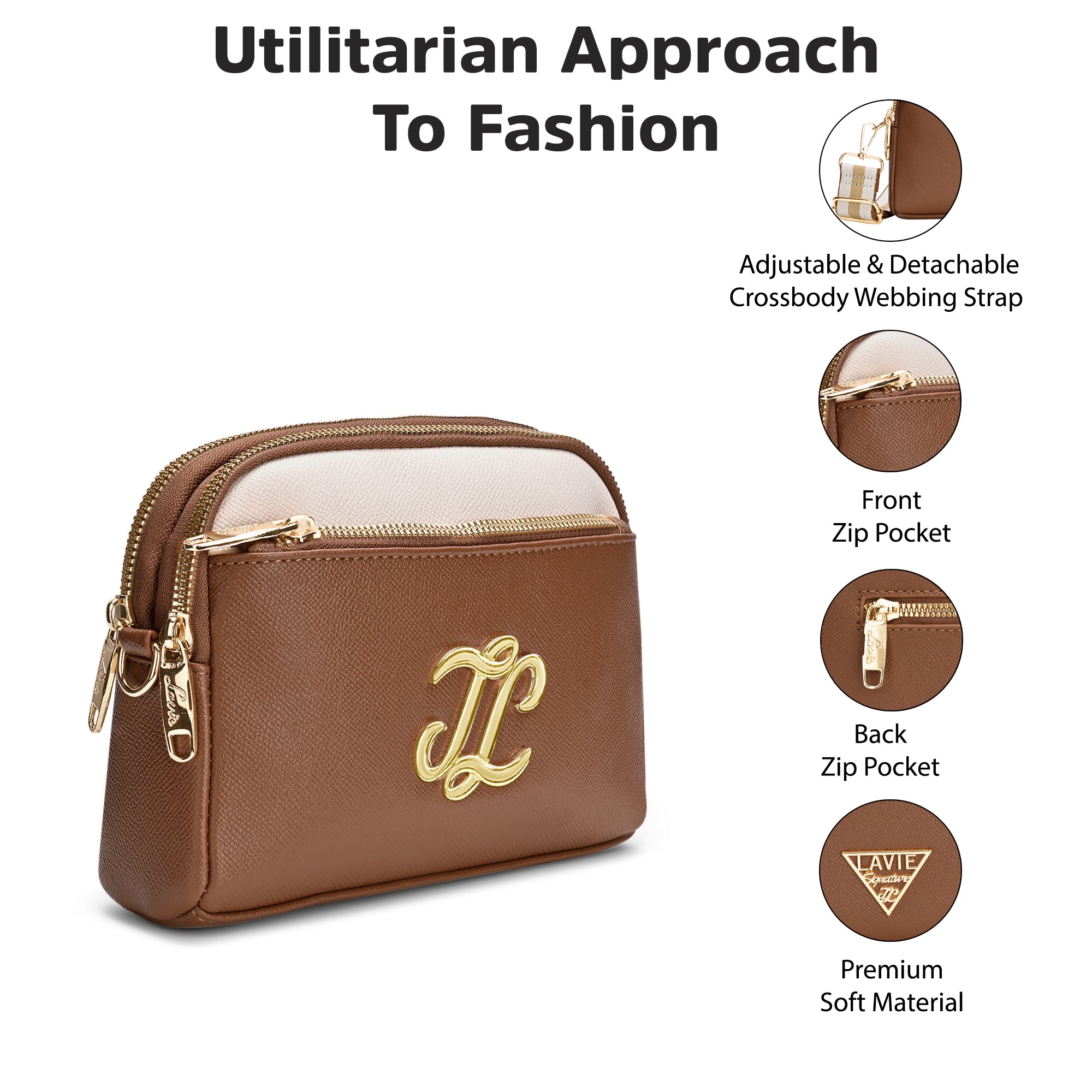 Cape 3 Compartment Small Sling Bag Tan