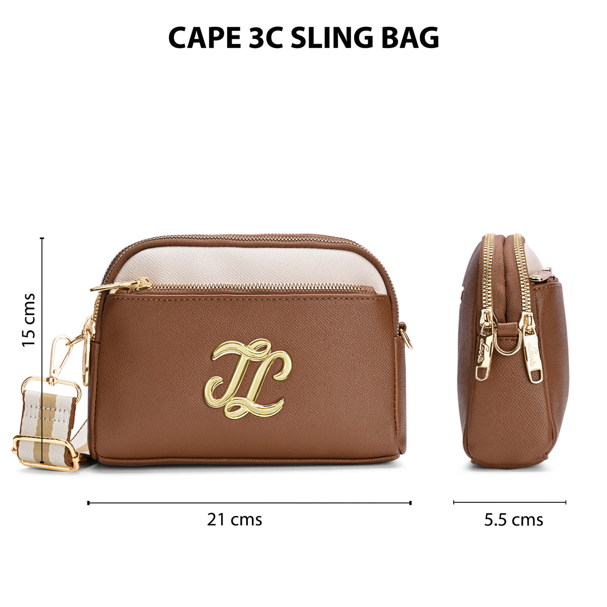Cape 3 Compartment Small Sling Bag Tan