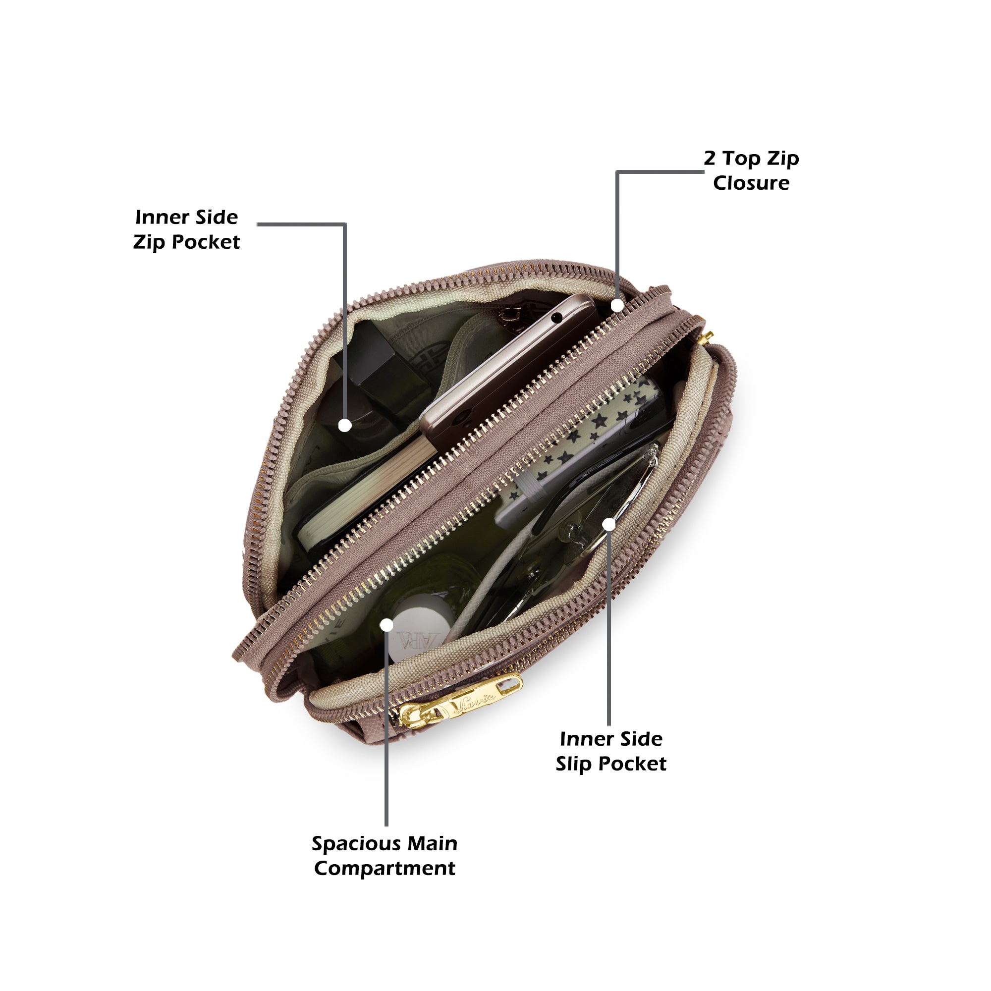 Cape 3 Compartment Sling Bag Pink