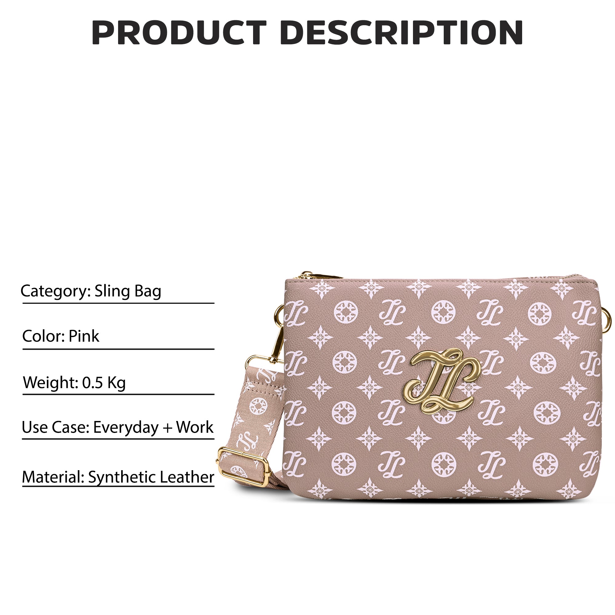 Mono Oak 5 Compartment Sling Bag Pink