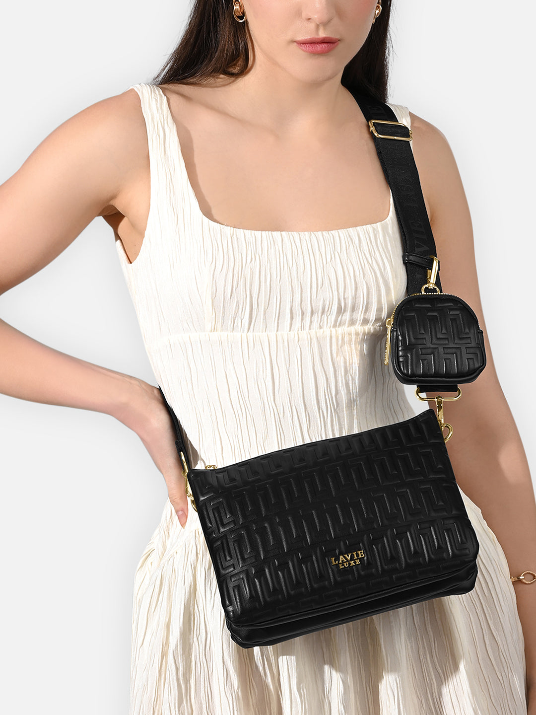 Emilan 5 Compartment Medium Sling Bag Black