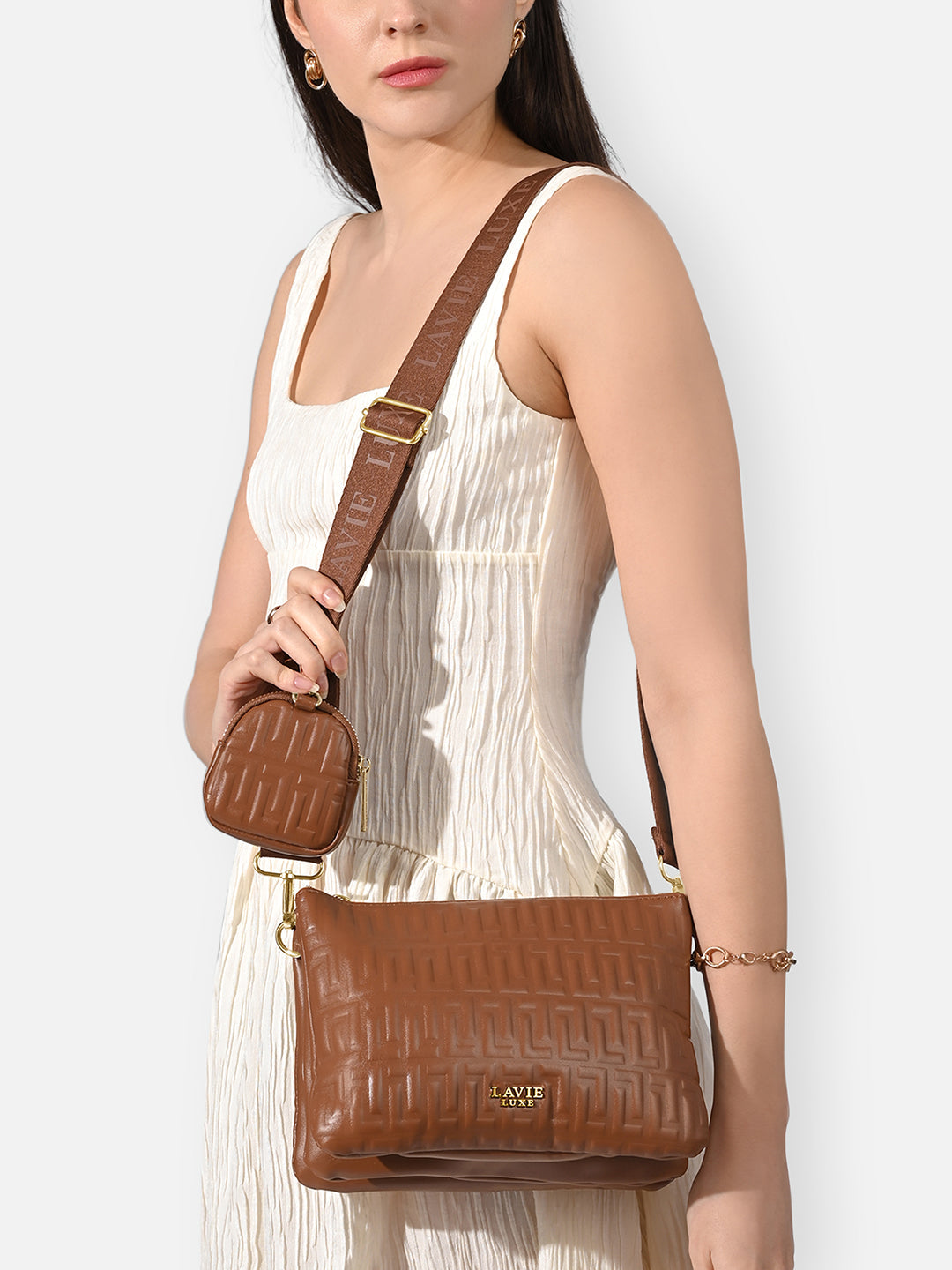 Emilan 5 Compartment Medium Sling Bag Tan