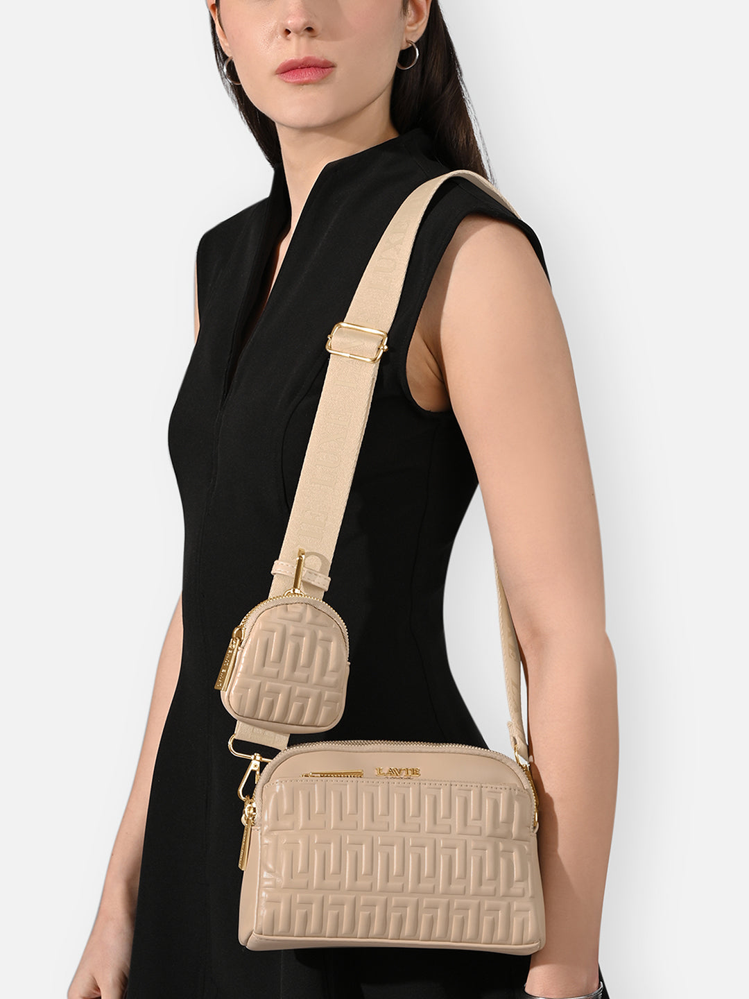 Emhemi 3 Compartment Medium Sling Bag Beige