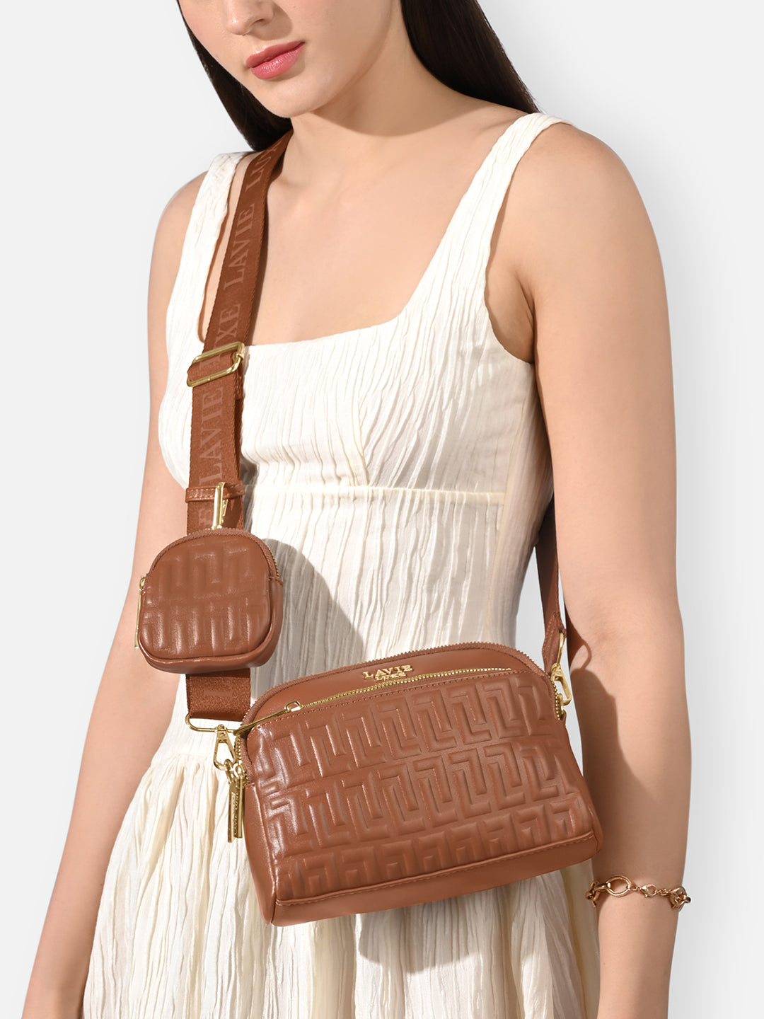 Emhemi 3 Compartment Medium Sling Bag Tan