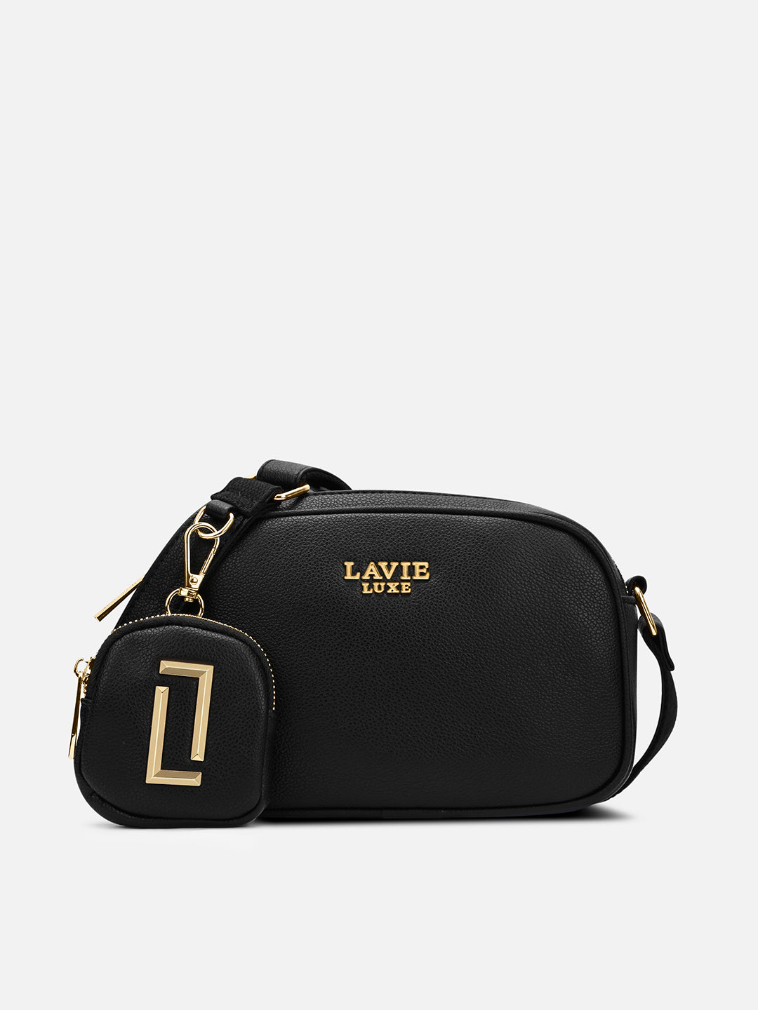Camera 2 Compartment Soft Medium Black Sling Bag