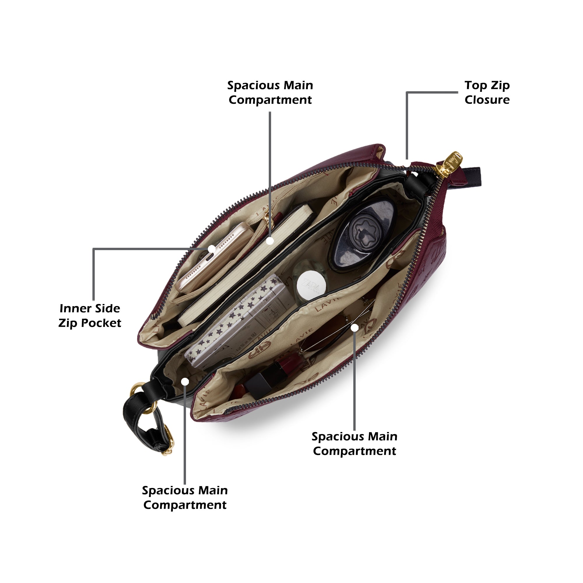 Colourblock Cuba 3 Compartment Medium Sling Bag Maroon